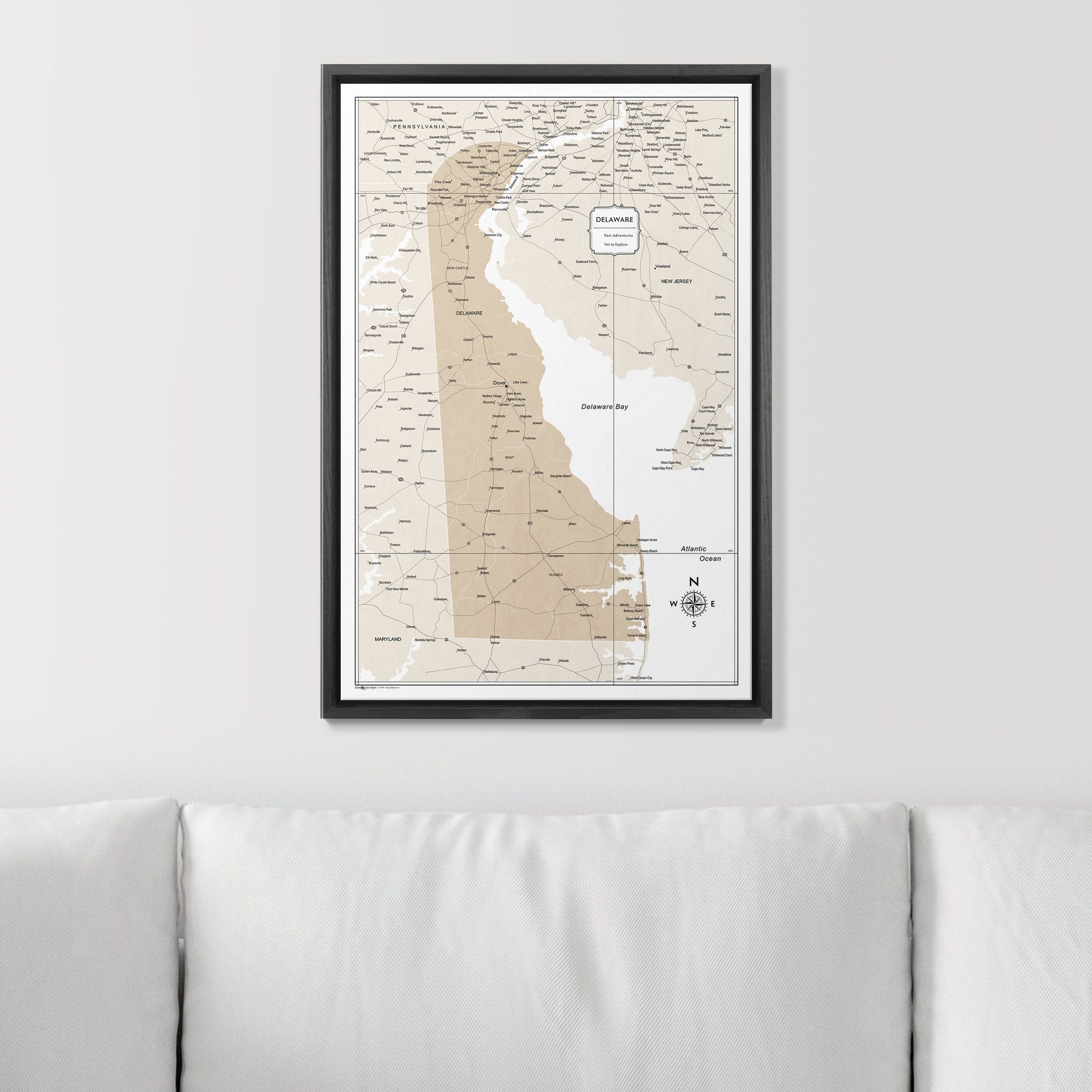 Push Pin Delaware Map (Pin Board) - Light Brown Color Splash CM Pin Board