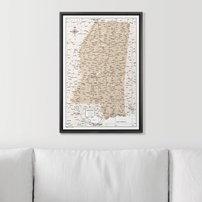 Push Pin Mississippi Map (Pin Board) - Light Brown Color Splash CM Pin Board