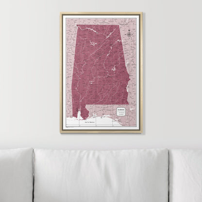 Push Pin Alabama Map (Pin Board) - Burgundy Color Splash CM Pin Board