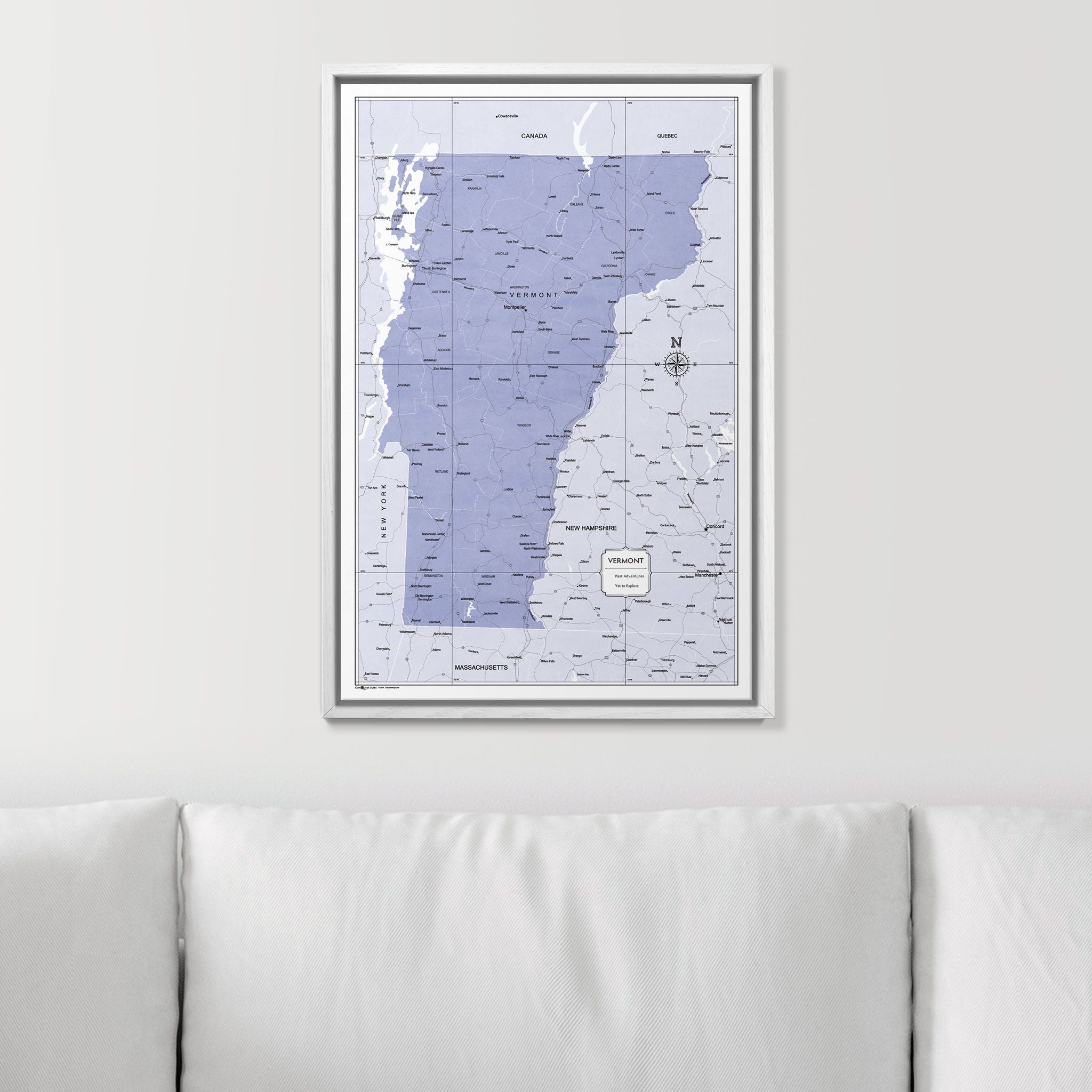 Push Pin Vermont Map (Pin Board) - Purple Color Splash CM Pin Board