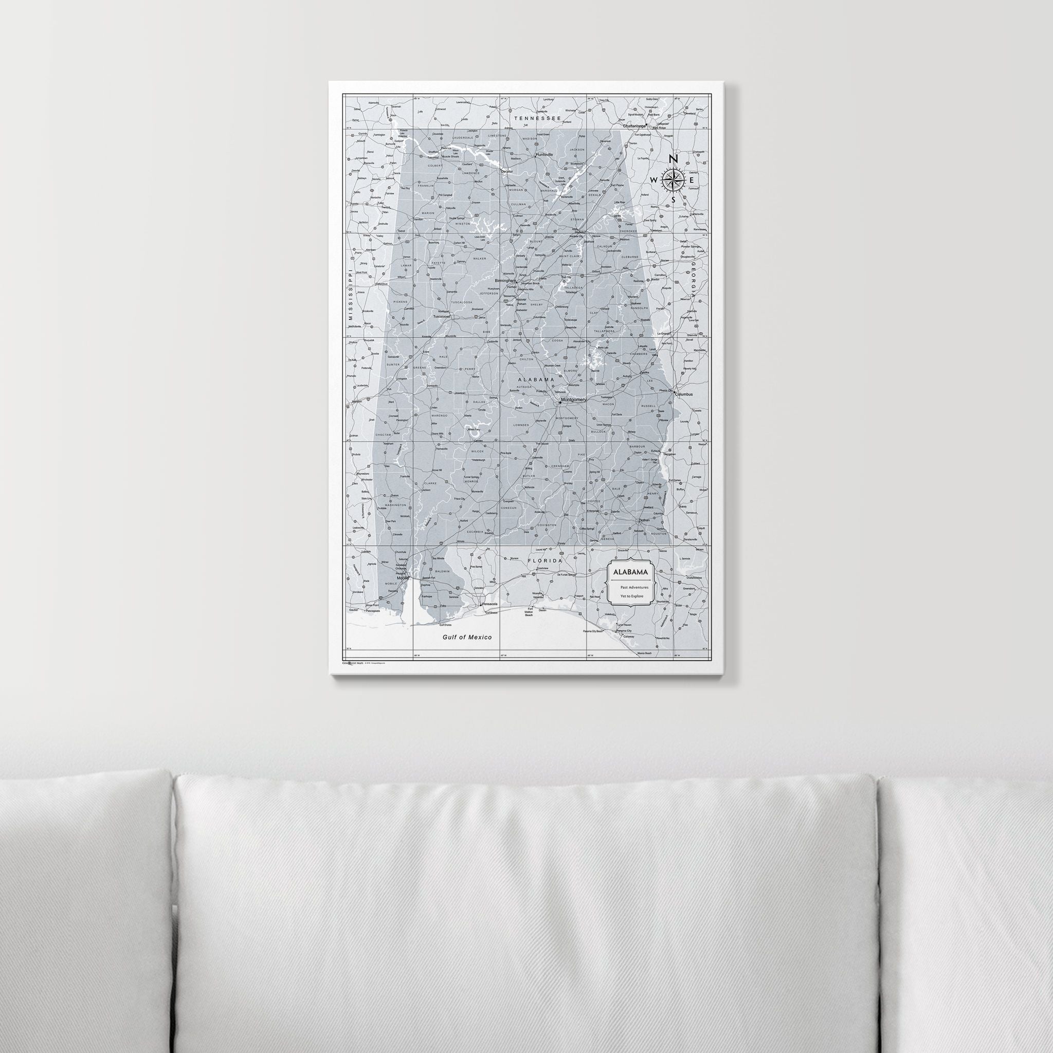 Push Pin Alabama Map (Pin Board) - Light Gray Color Splash CM Pin Board