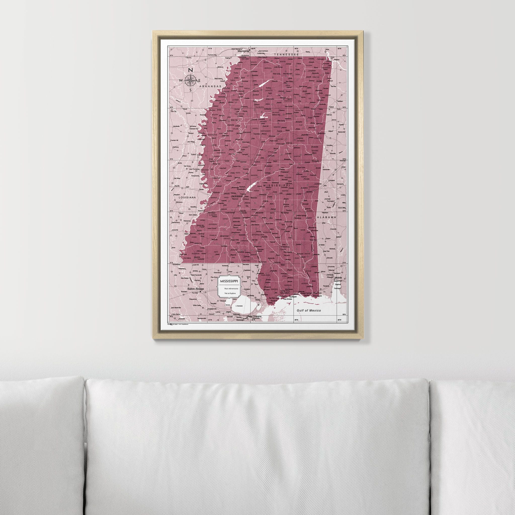 Push Pin Mississippi Map (Pin Board) - Burgundy Color Splash CM Pin Board