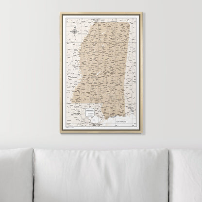 Push Pin Mississippi Map (Pin Board) - Light Brown Color Splash CM Pin Board