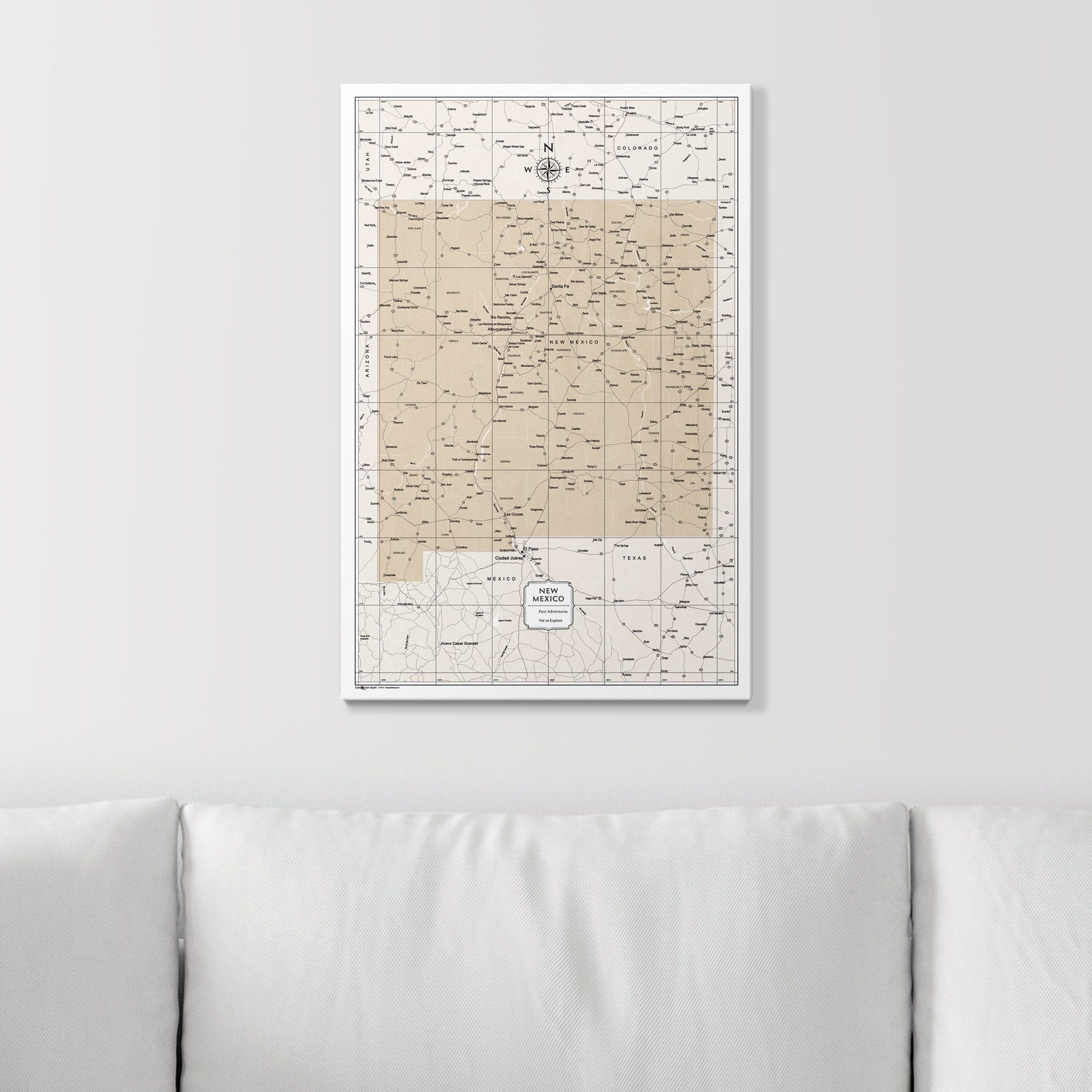 Push Pin New Mexico Map (Pin Board) - Light Brown Color Splash CM Pin Board