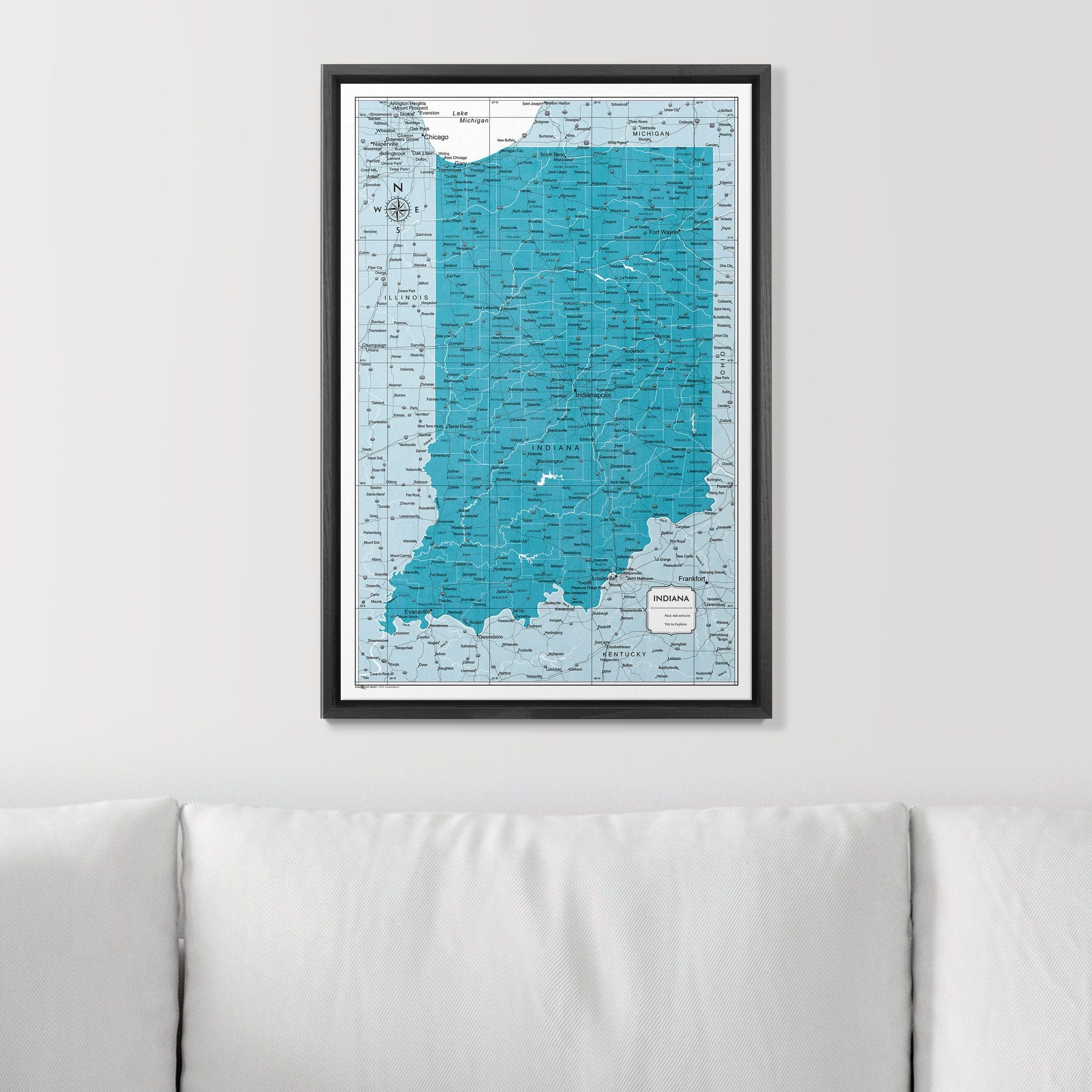 Push Pin Indiana Map (Pin Board) - Teal Color Splash CM Pin Board