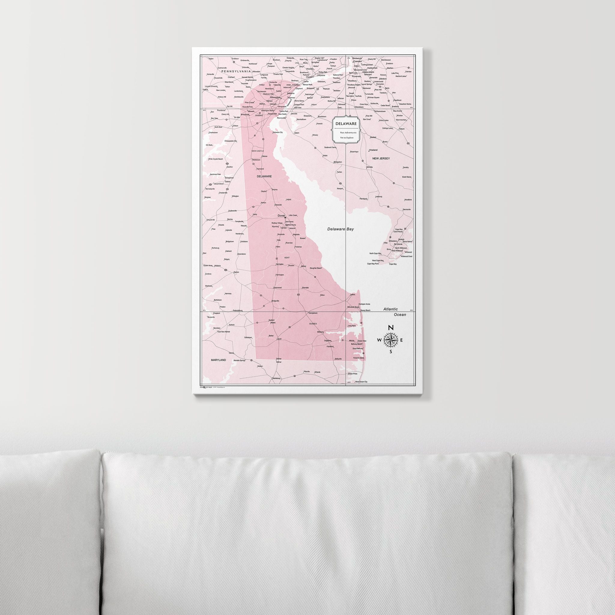 Push Pin Delaware Map (Pin Board) - Pink Color Splash CM Pin Board