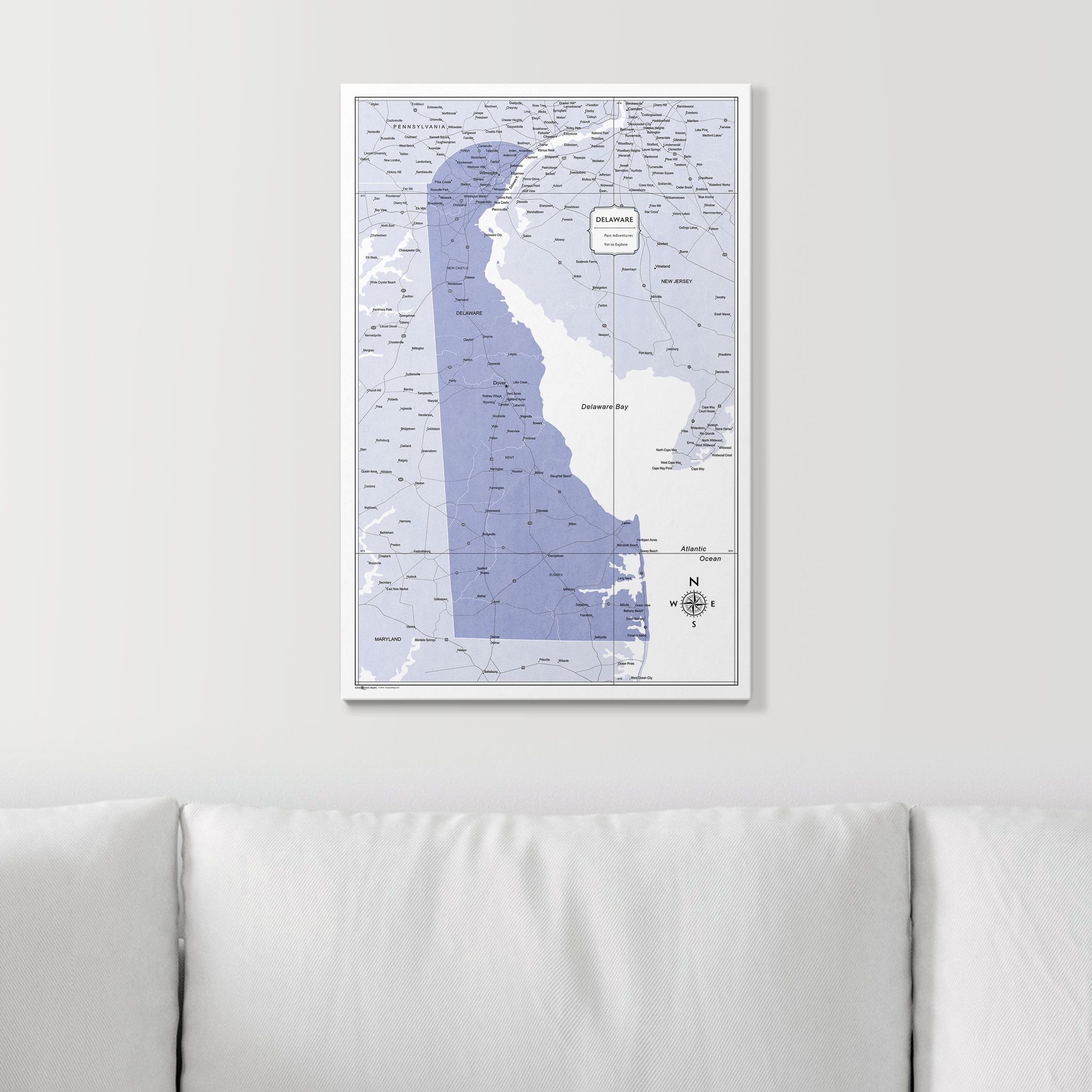 Push Pin Delaware Map (Pin Board) - Purple Color Splash CM Pin Board