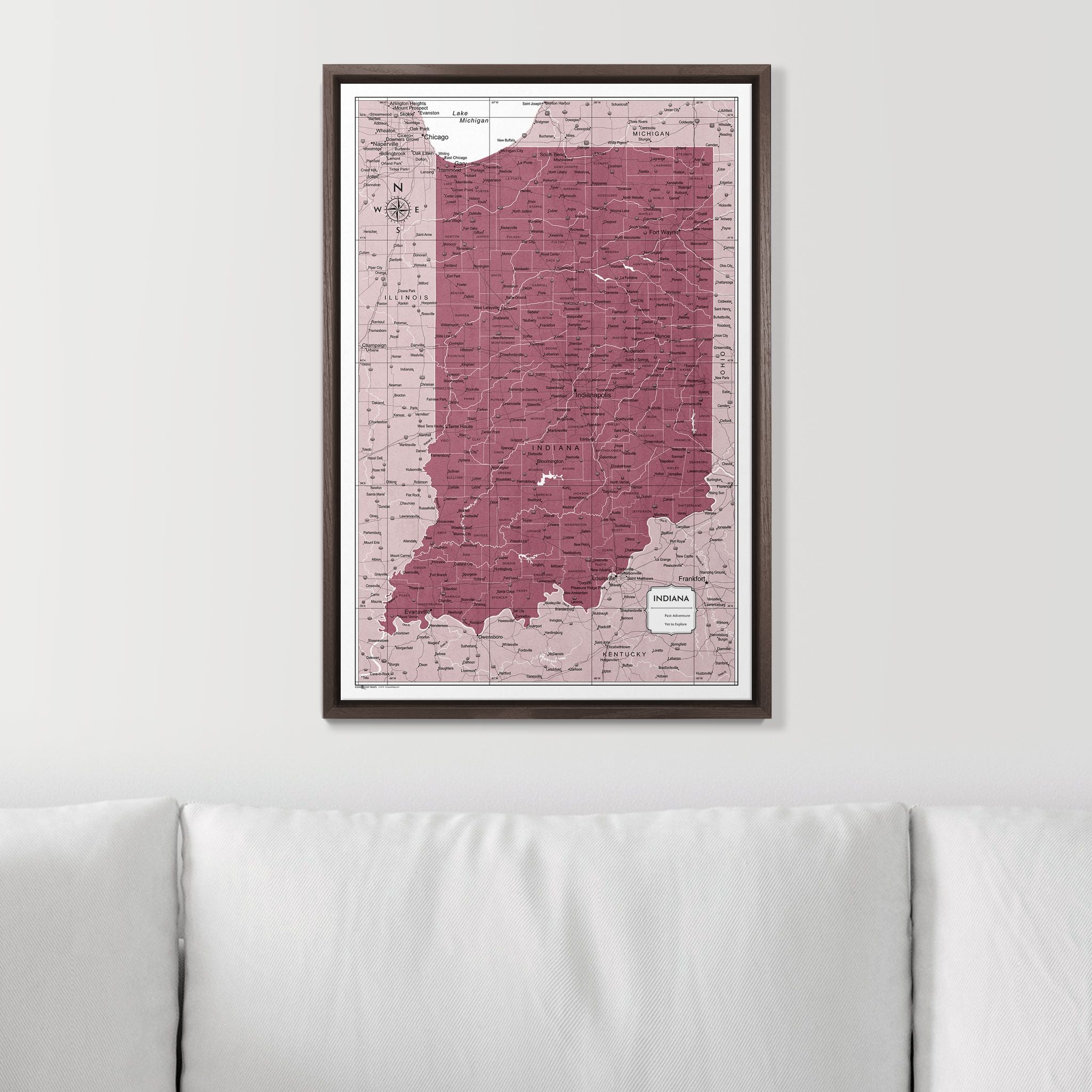 Push Pin Indiana Map (Pin Board) - Burgundy Color Splash CM Pin Board