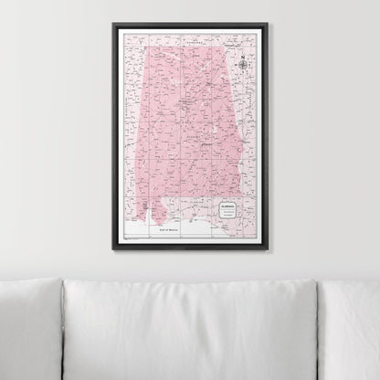 Push Pin Alabama Map (Pin Board) - Pink Color Splash CM Pin Board