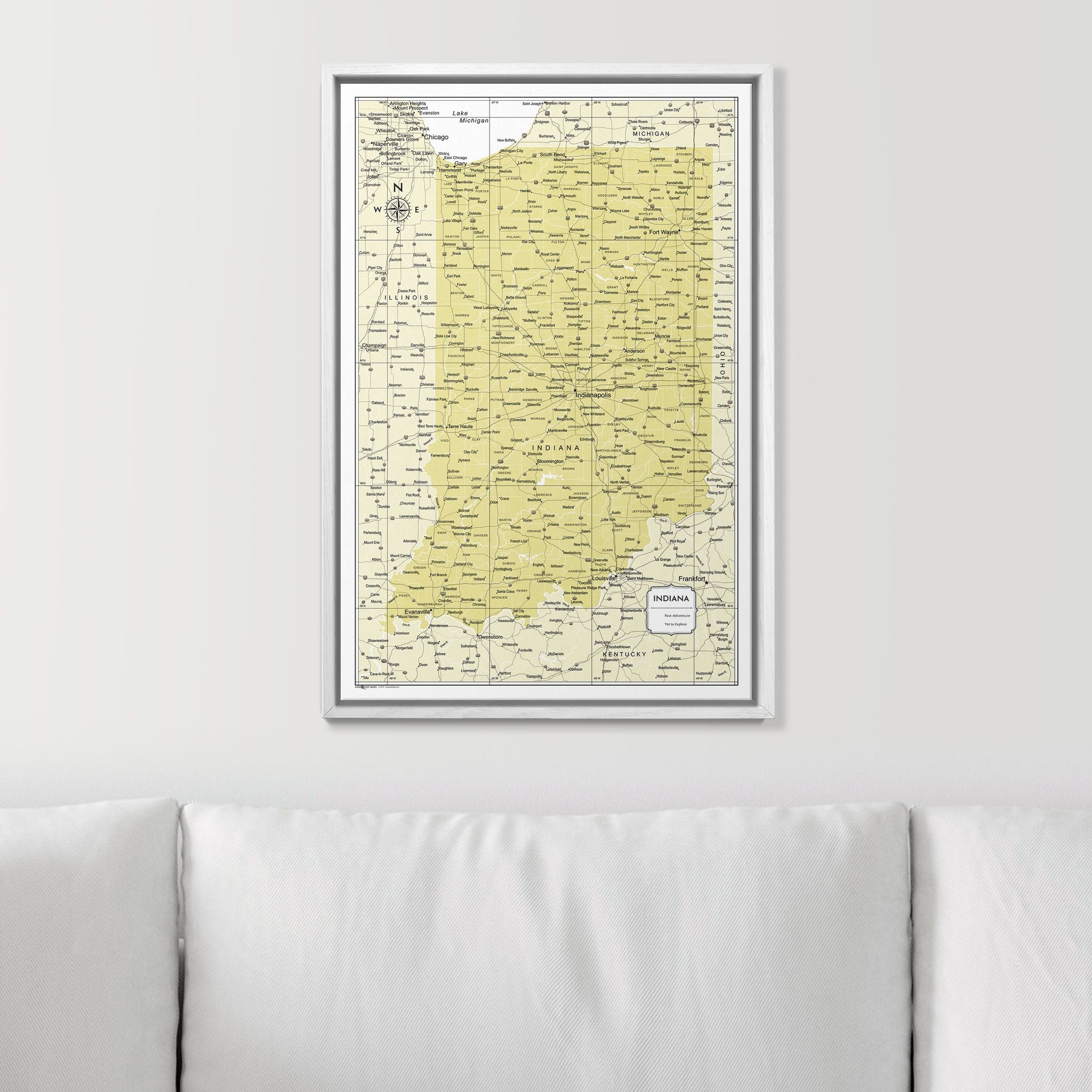 Push Pin Indiana Map (Pin Board) - Yellow Color Splash CM Pin Board