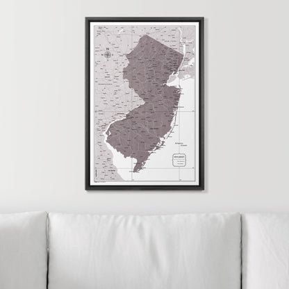 Push Pin New Jersey Map (Pin Board) - Dark Brown Color Splash CM Pin Board