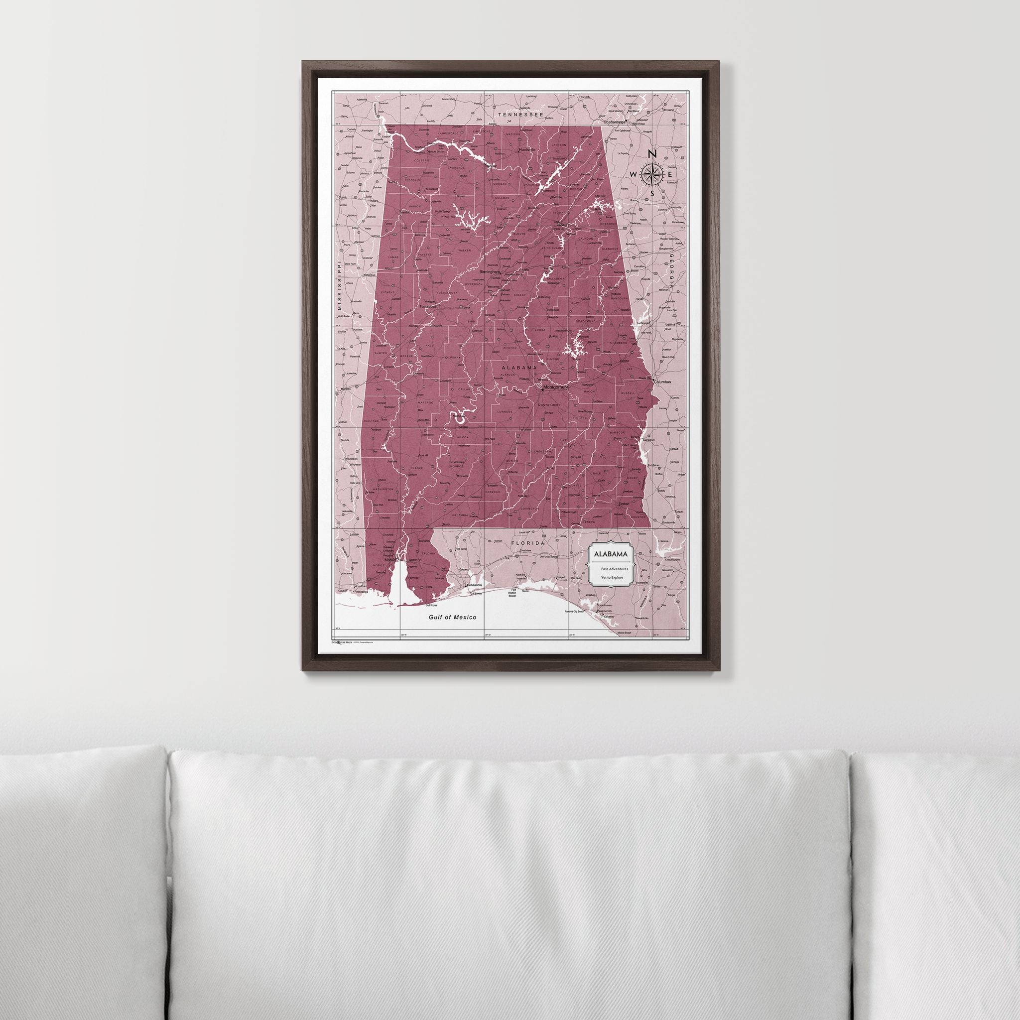 Push Pin Alabama Map (Pin Board) - Burgundy Color Splash CM Pin Board