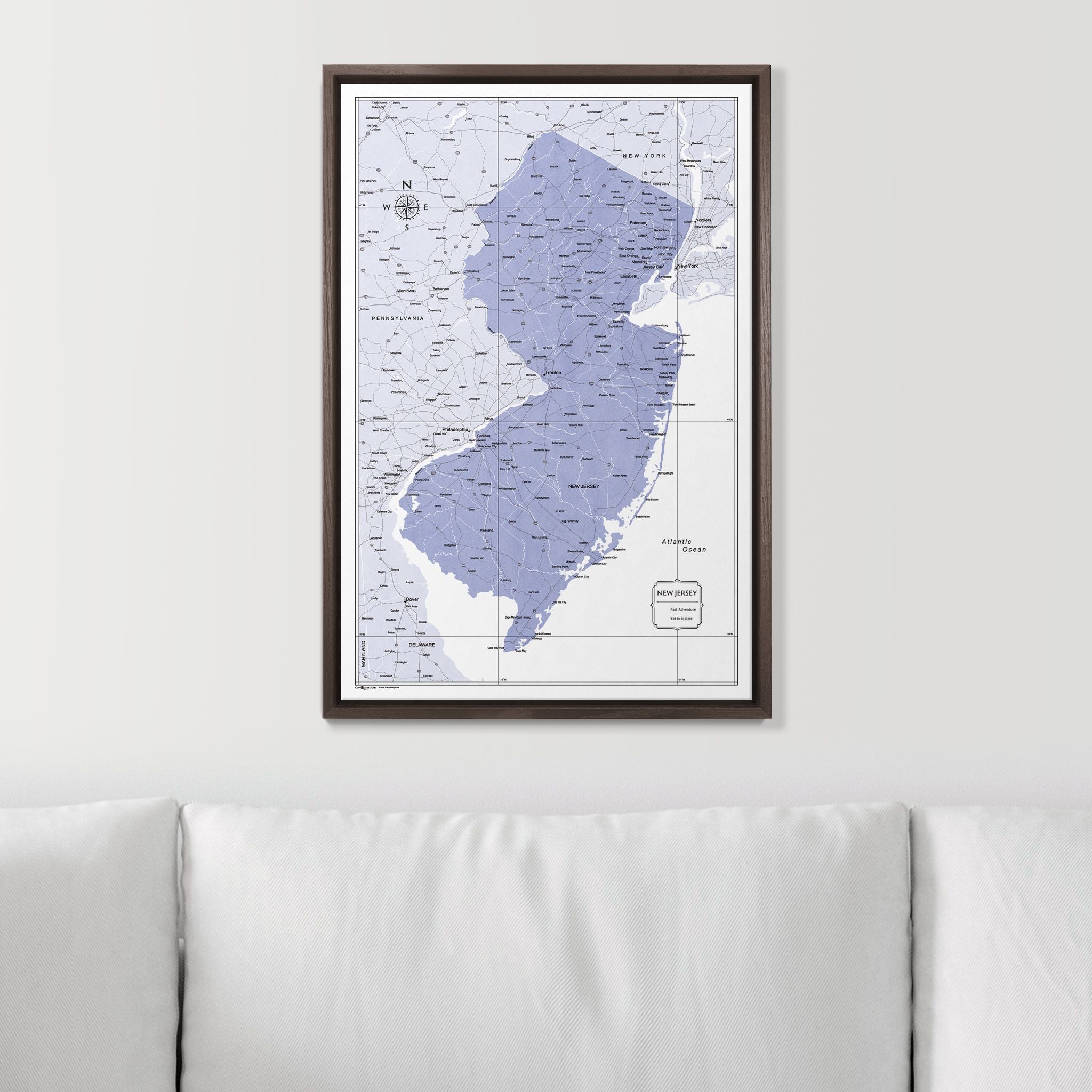 Push Pin New Jersey Map (Pin Board) - Purple Color Splash CM Pin Board