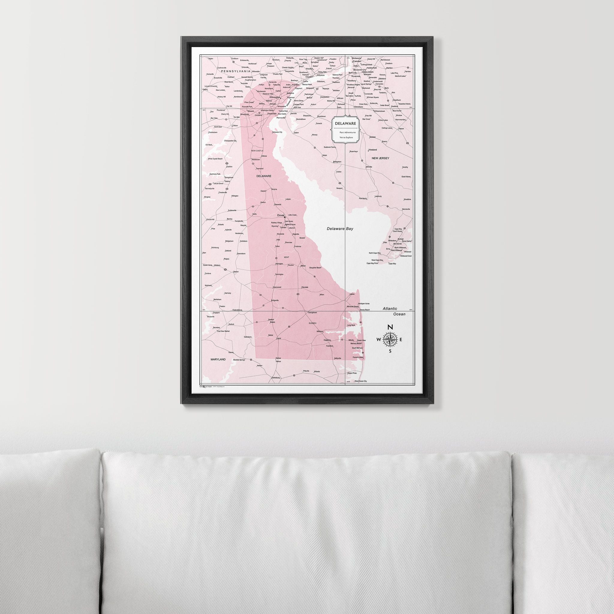 Push Pin Delaware Map (Pin Board) - Pink Color Splash CM Pin Board