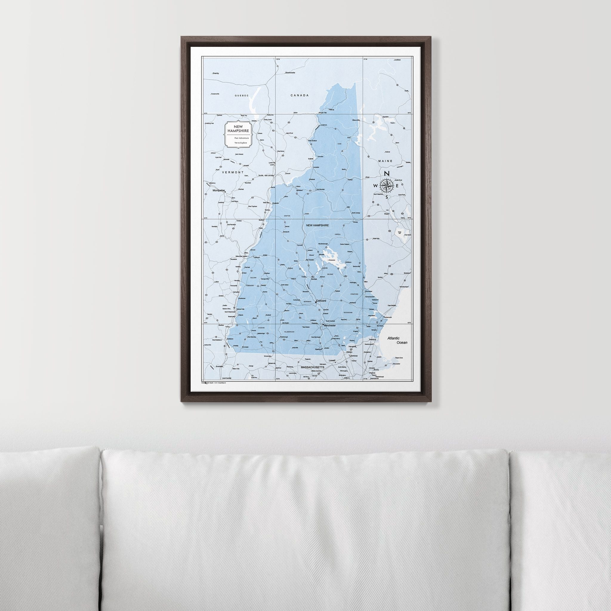 Push Pin New Hampshire Map (Pin Board) - Light Blue Color Splash CM Pin Board