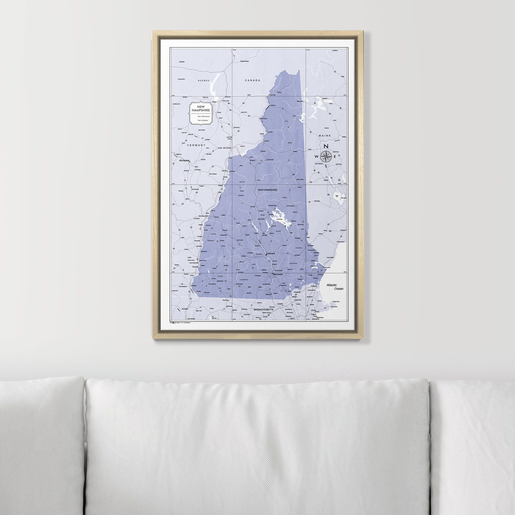 Push Pin New Hampshire Map (Pin Board) - Purple Color Splash CM Pin Board