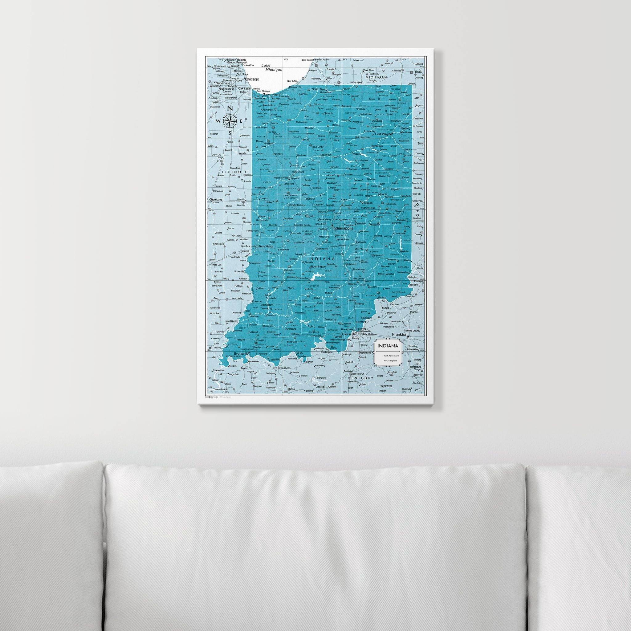 Push Pin Indiana Map (Pin Board) - Teal Color Splash CM Pin Board