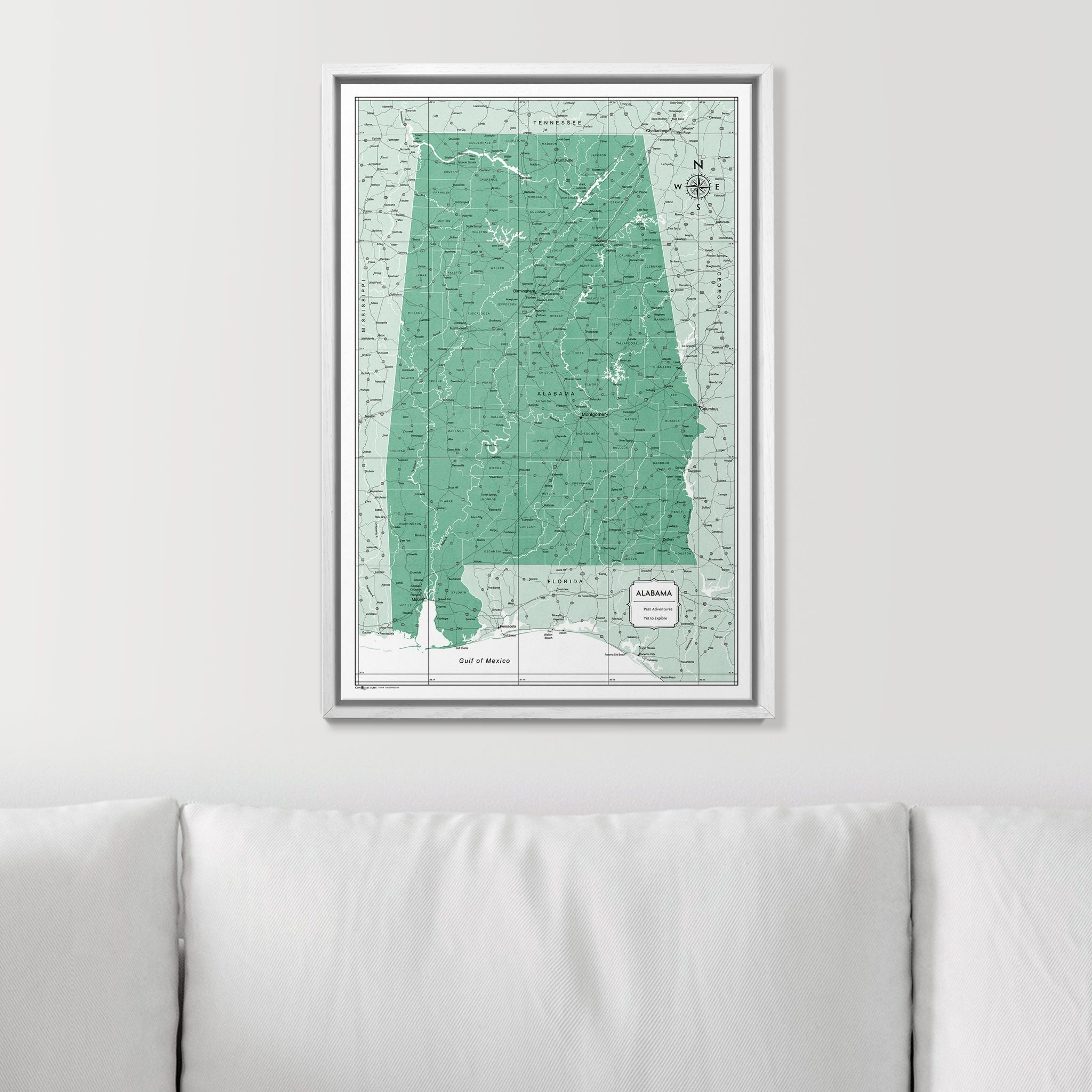 Push Pin Alabama Map (Pin Board) - Green Color Splash CM Pin Board