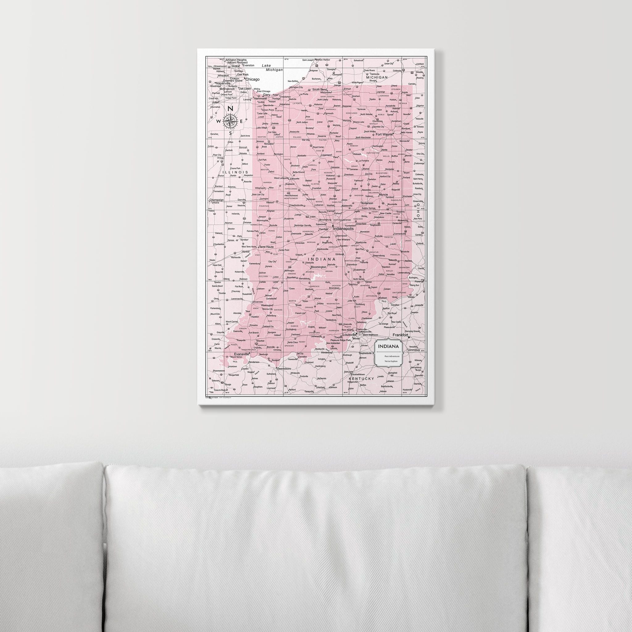 Push Pin Indiana Map (Pin Board) - Pink Color Splash CM Pin Board