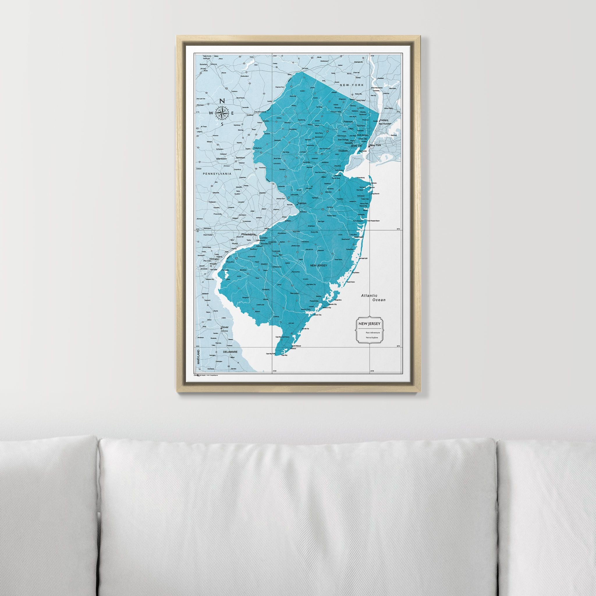 Push Pin New Jersey Map (Pin Board) - Teal Color Splash CM Pin Board