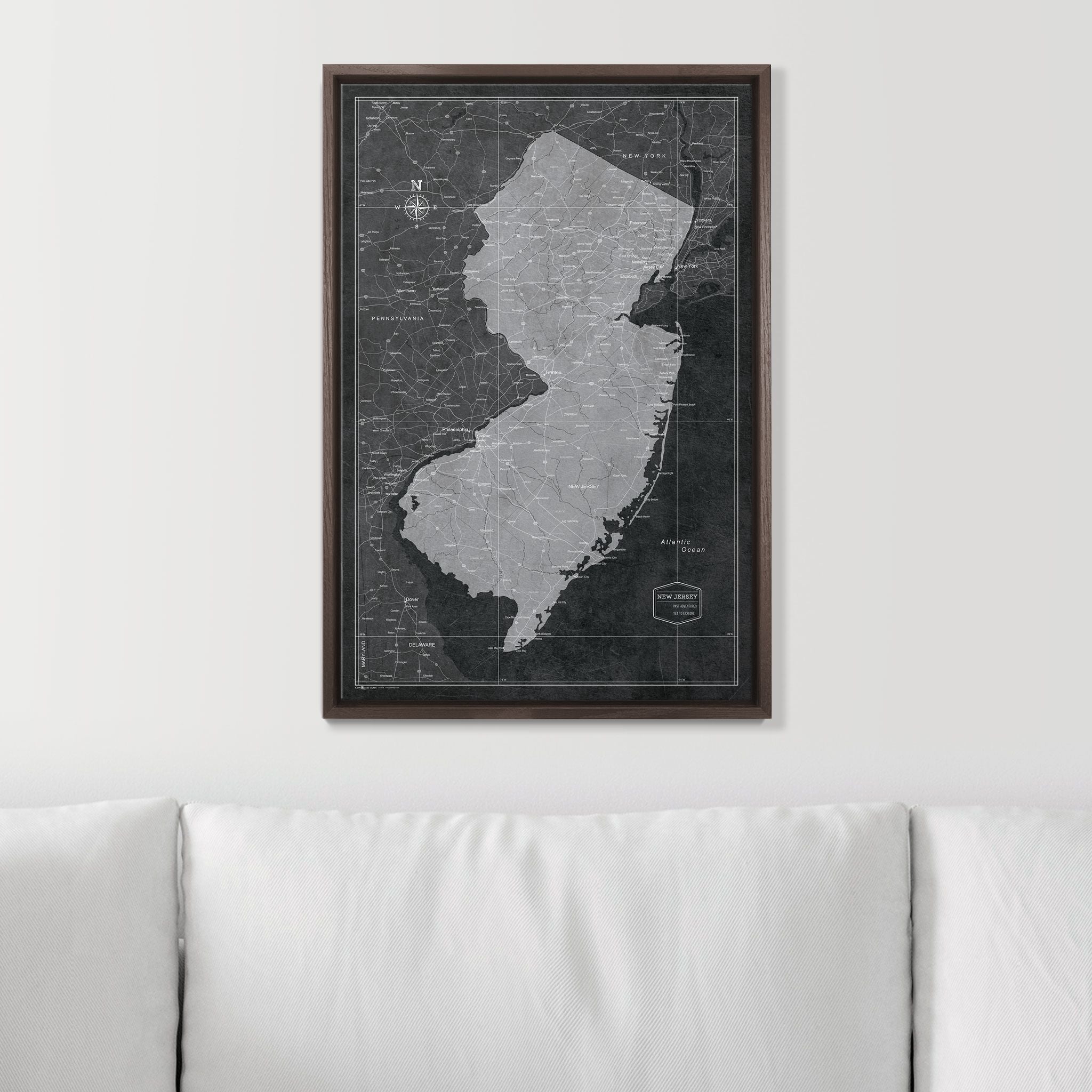 Push Pin New Jersey Map (Pin Board) - Modern Slate CM Pin Board