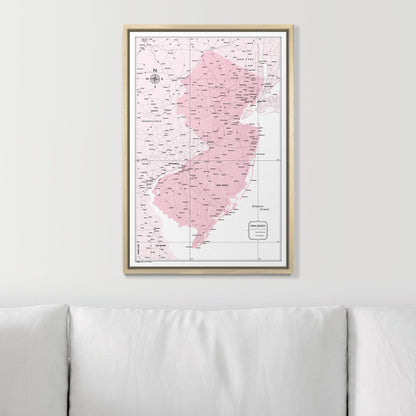 Push Pin New Jersey Map (Pin Board) - Pink Color Splash CM Pin Board