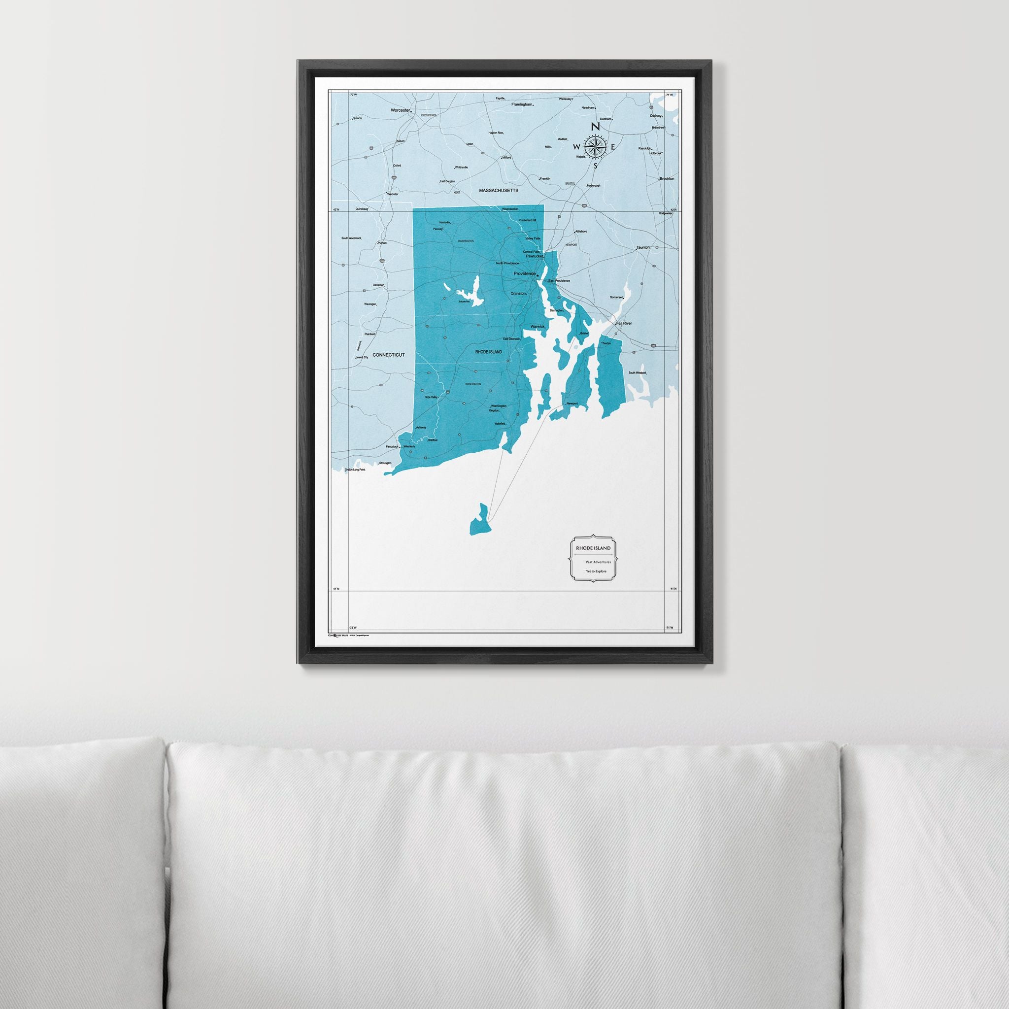 Push Pin Rhode Island Map (Pin Board) - Teal Color Splash CM Pin Board