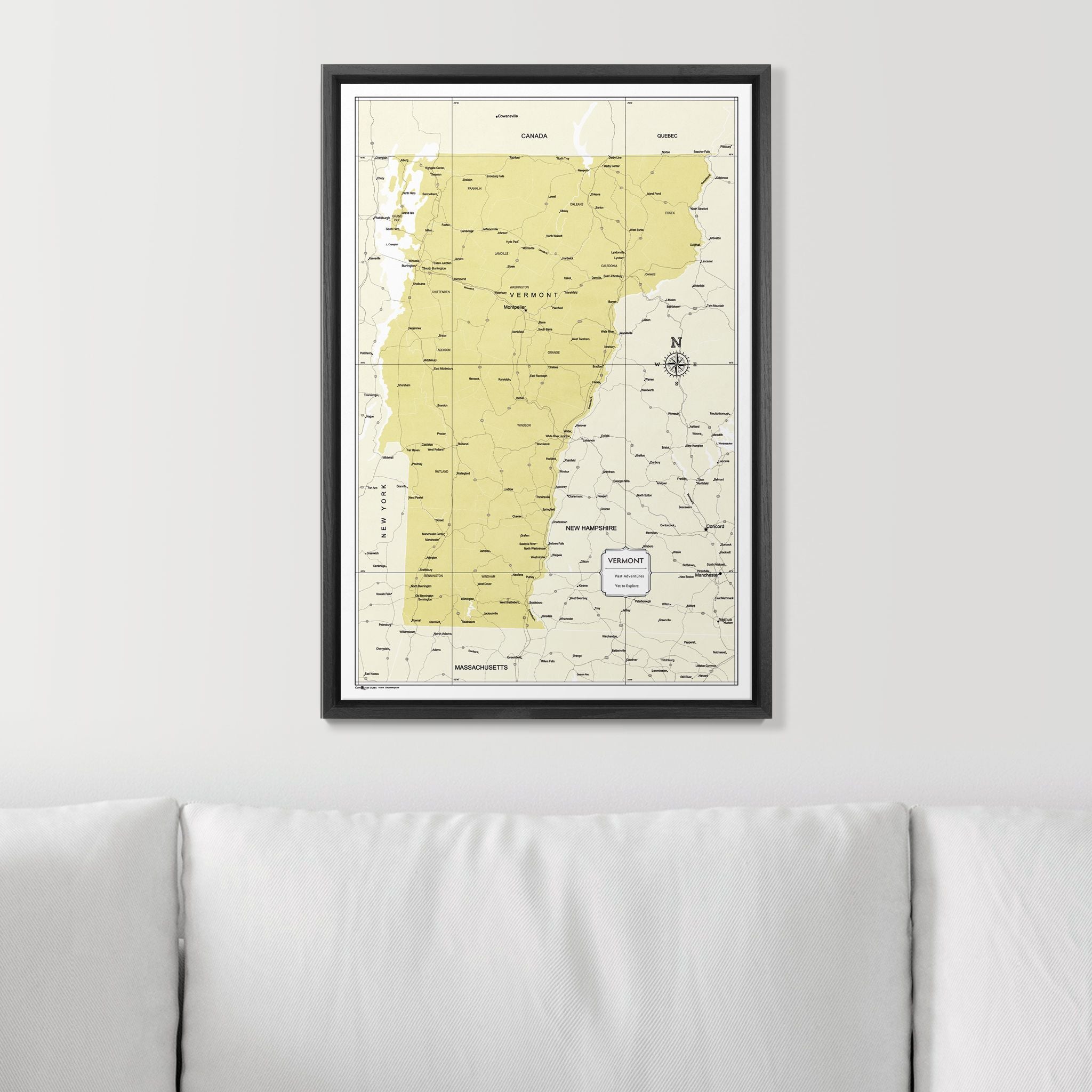 Push Pin Vermont Map (Pin Board) - Yellow Color Splash CM Pin Board