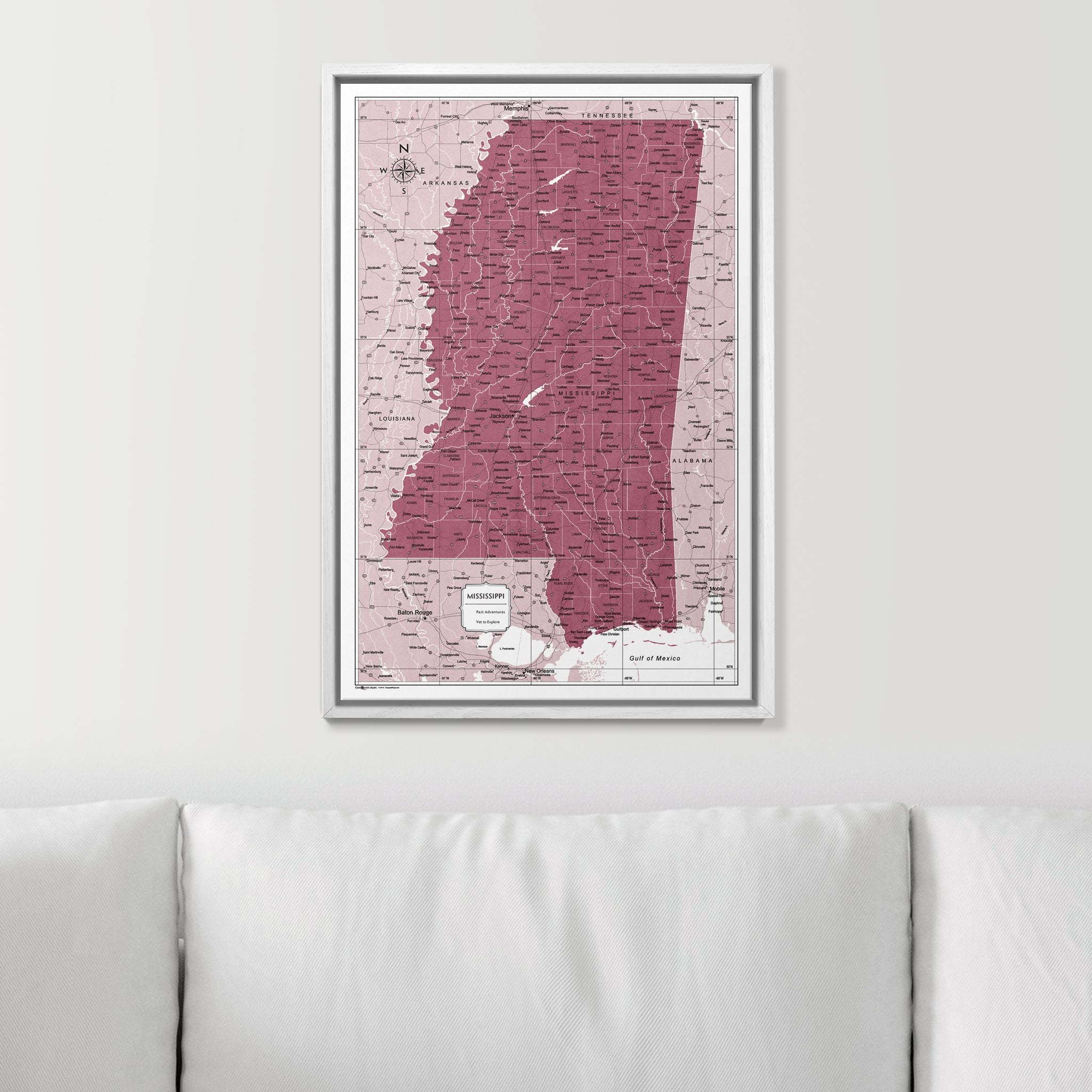 Push Pin Mississippi Map (Pin Board) - Burgundy Color Splash CM Pin Board