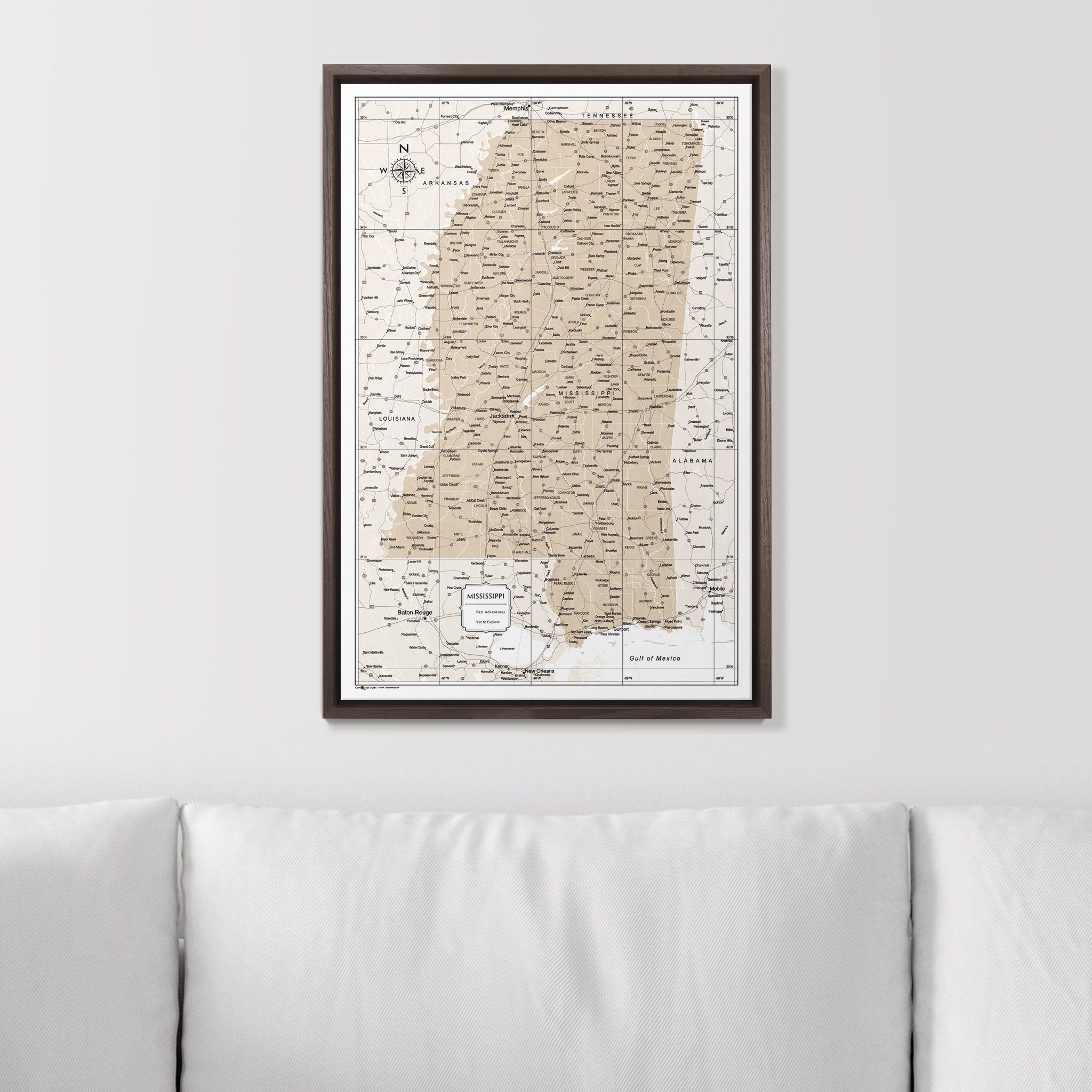 Push Pin Mississippi Map (Pin Board) - Light Brown Color Splash CM Pin Board