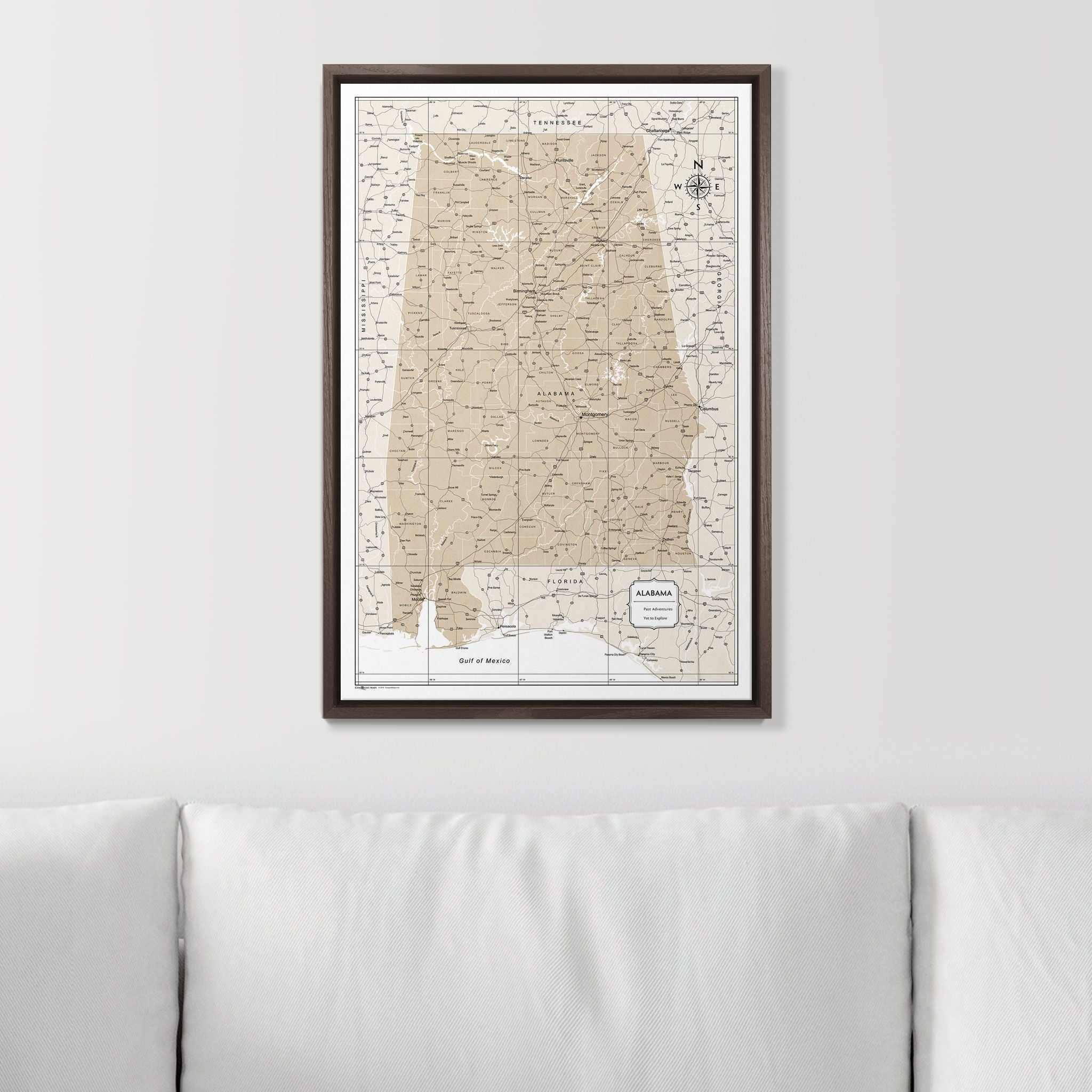 Push Pin Alabama Map (Pin Board) - Light Brown Color Splash CM Pin Board