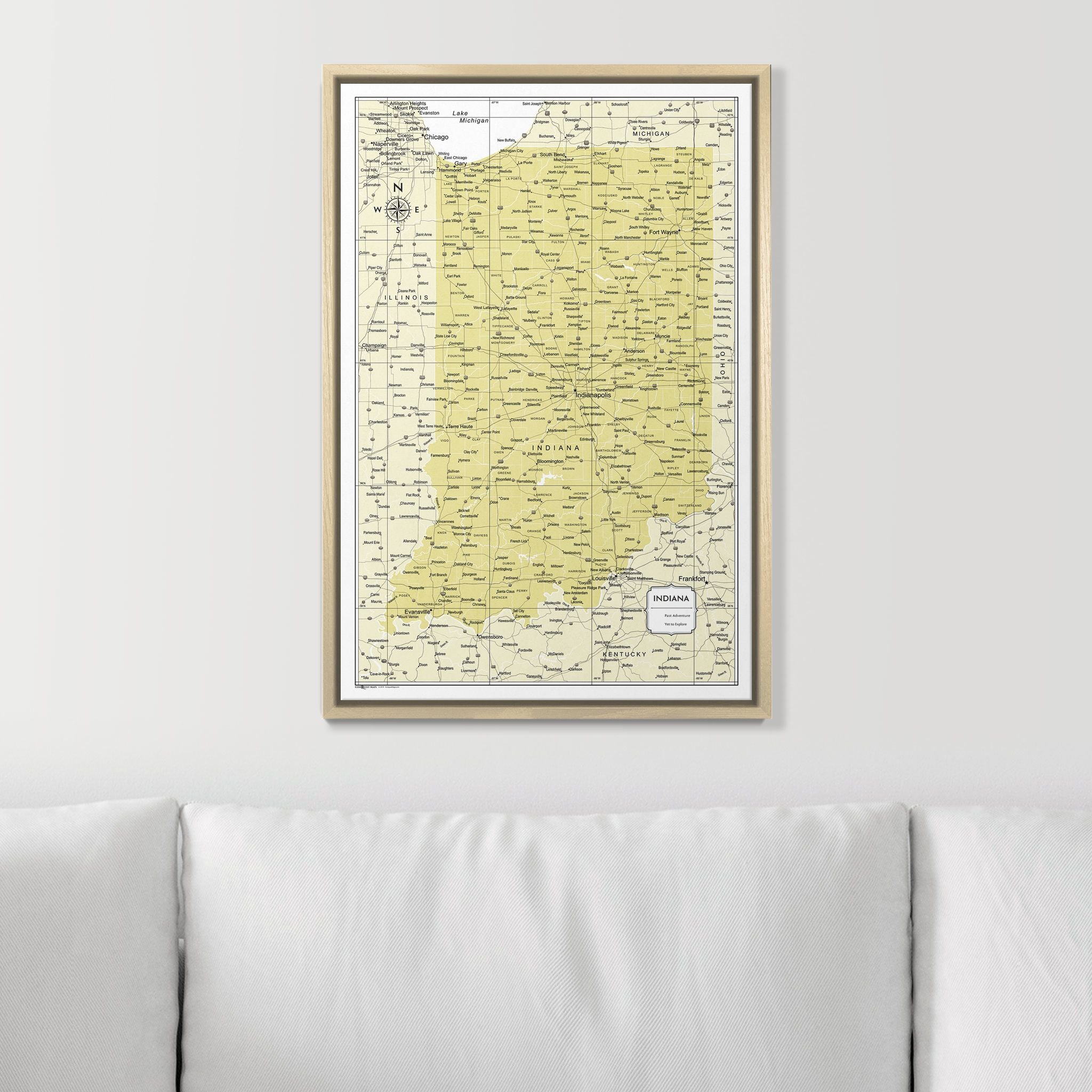 Push Pin Indiana Map (Pin Board) - Yellow Color Splash CM Pin Board