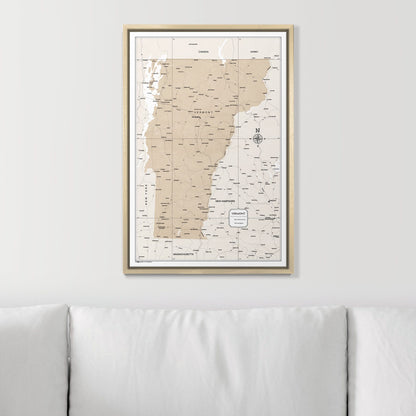 Push Pin Vermont Map (Pin Board) - Light Brown Color Splash CM Pin Board