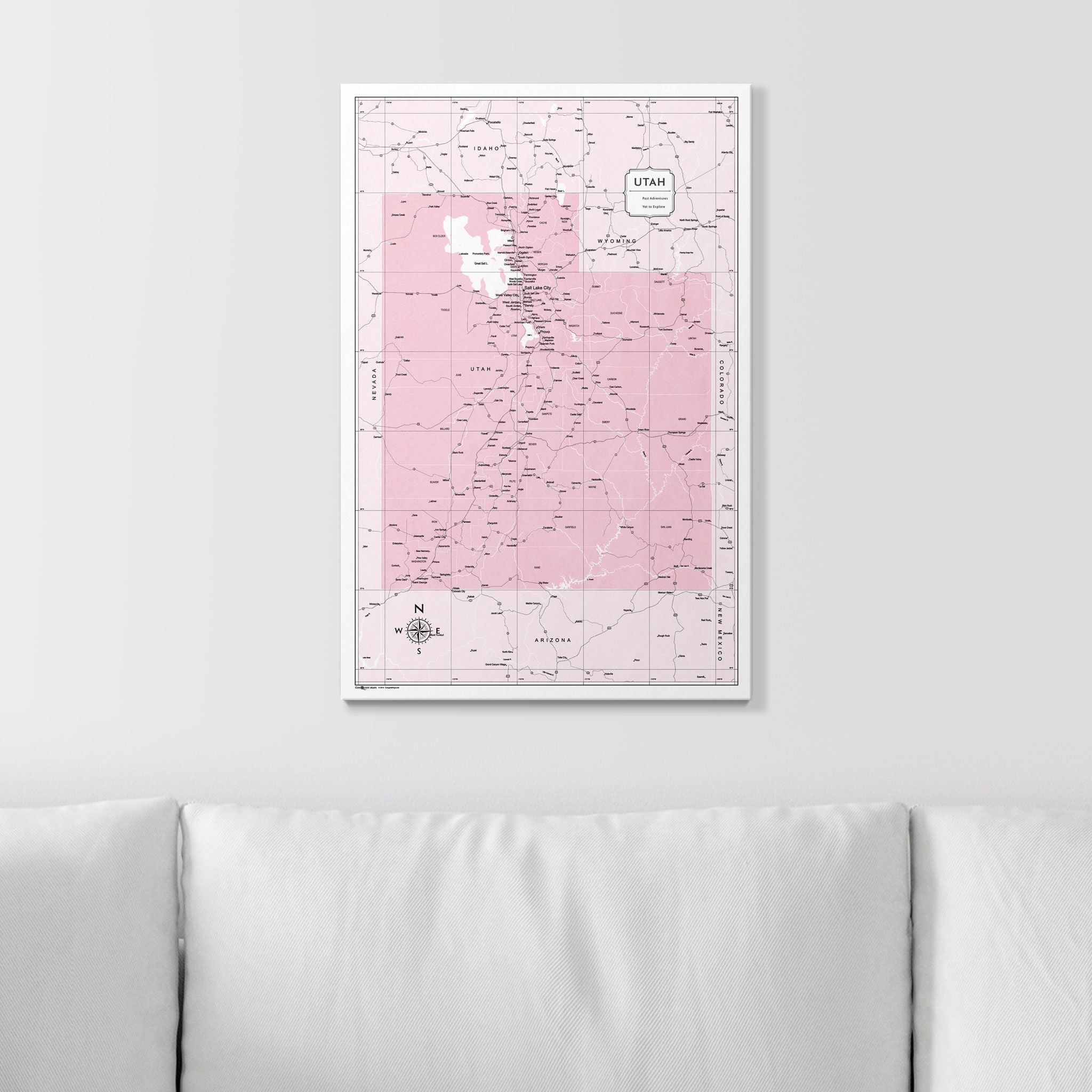 Push Pin Utah Map (Pin Board) - Pink Color Splash CM Pin Board