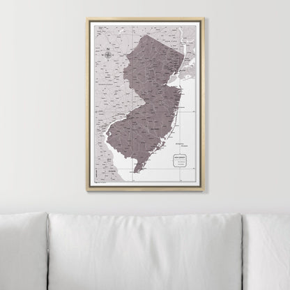 Push Pin New Jersey Map (Pin Board) - Dark Brown Color Splash CM Pin Board