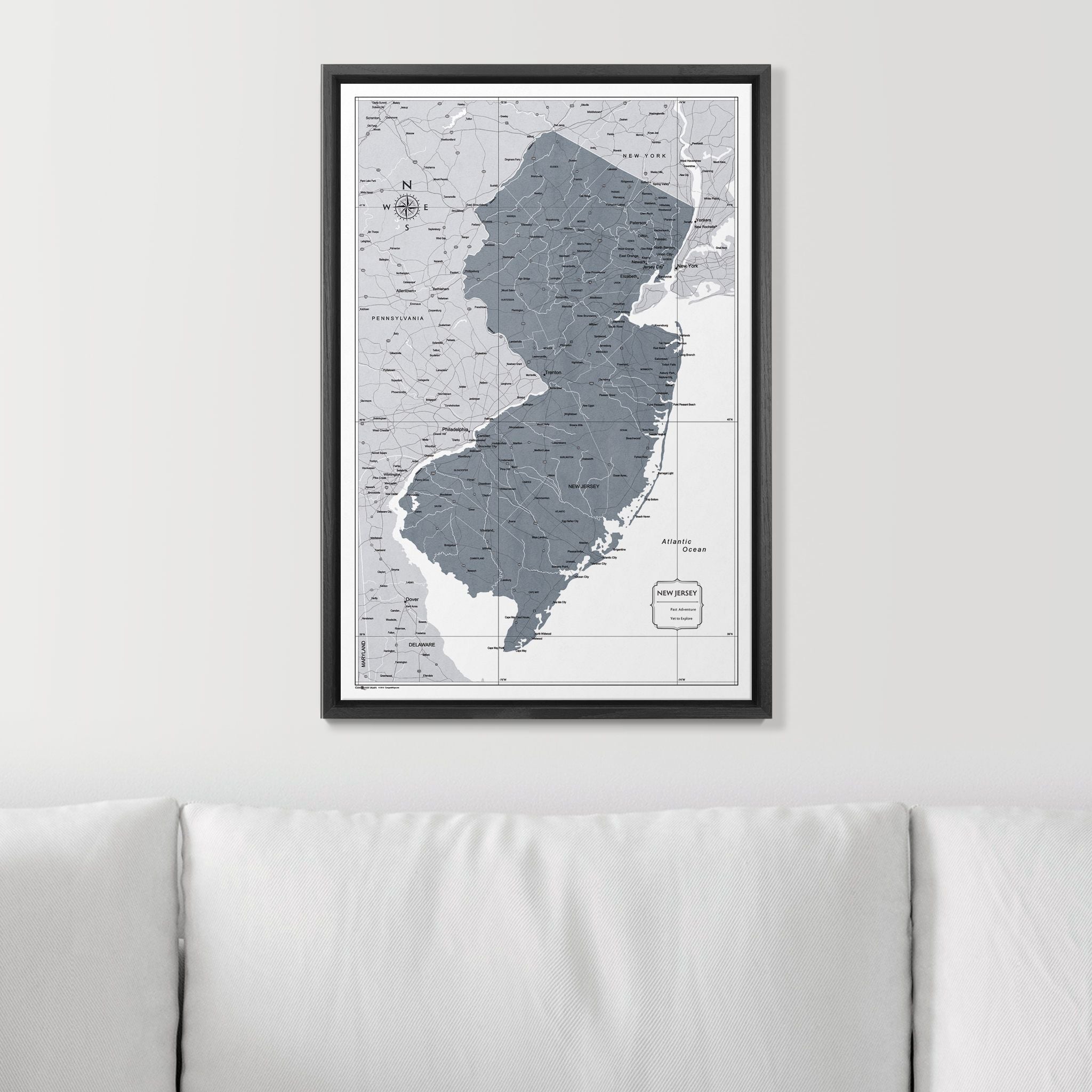 Push Pin New Jersey Map (Pin Board) - Dark Gray Color Splash CM Pin Board