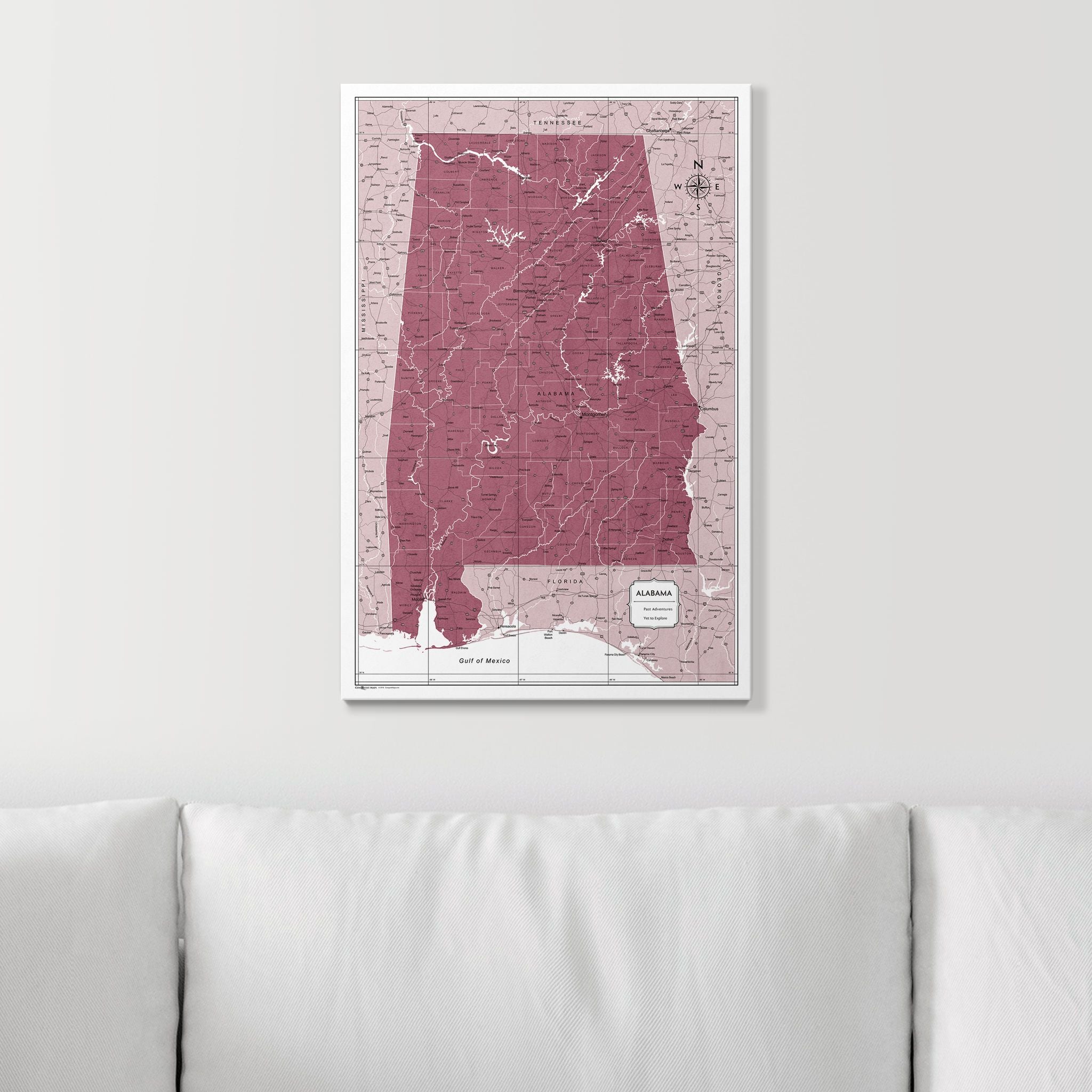 Push Pin Alabama Map (Pin Board) - Burgundy Color Splash CM Pin Board