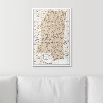 Push Pin Mississippi Map (Pin Board) - Light Brown Color Splash CM Pin Board