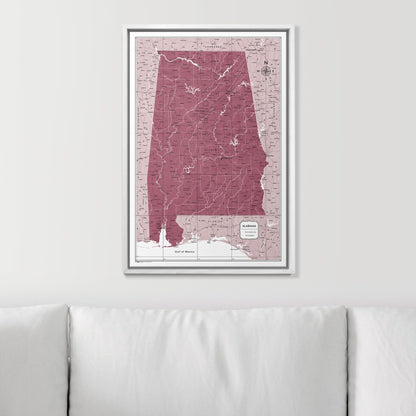 Push Pin Alabama Map (Pin Board) - Burgundy Color Splash CM Pin Board