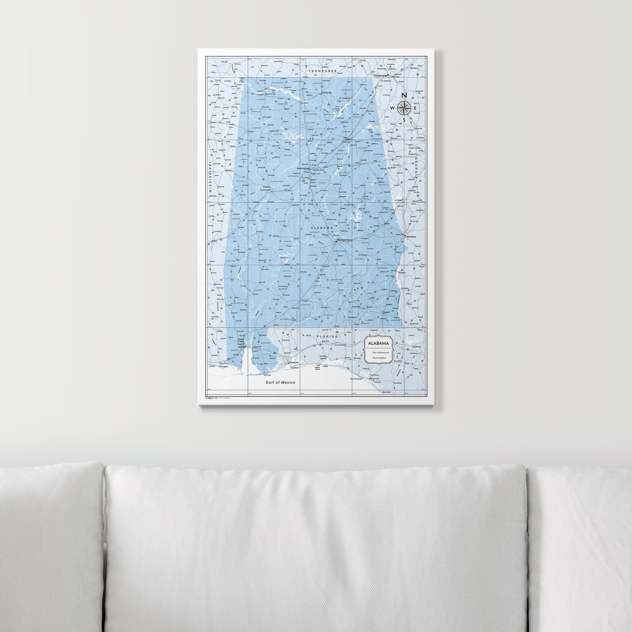 Push Pin Alabama Map (Pin Board) - Light Blue Color Splash CM Pin Board