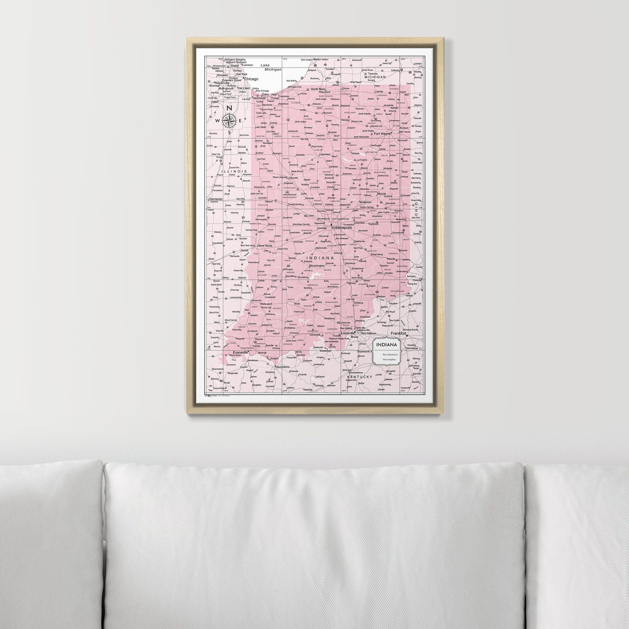 Push Pin Indiana Map (Pin Board) - Pink Color Splash CM Pin Board