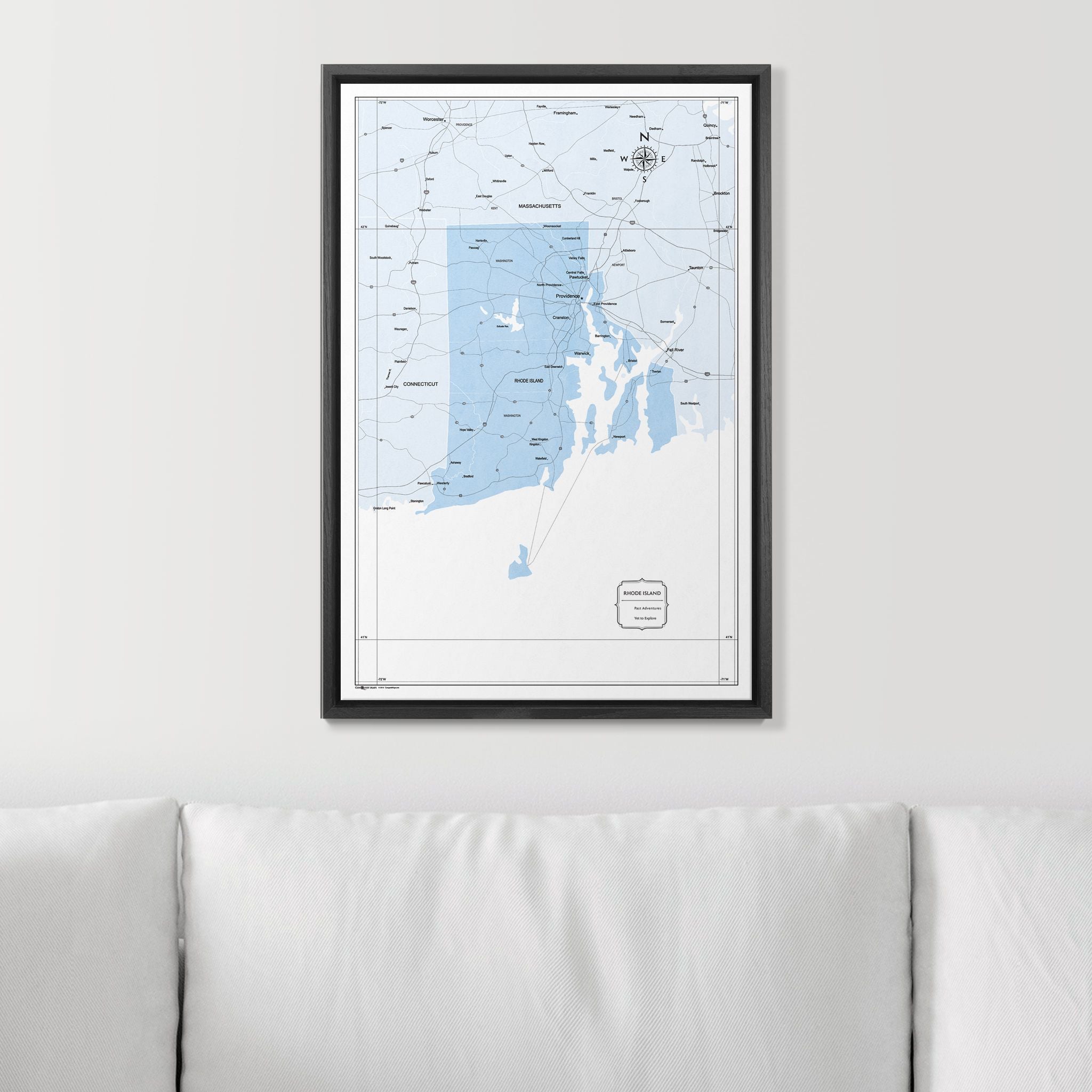 Push Pin Rhode Island Map (Pin Board) - Light Blue Color Splash CM Pin Board