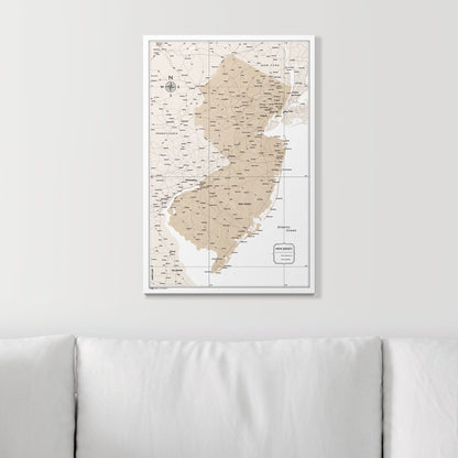 Push Pin New Jersey Map (Pin Board) - Light Brown Color Splash CM Pin Board