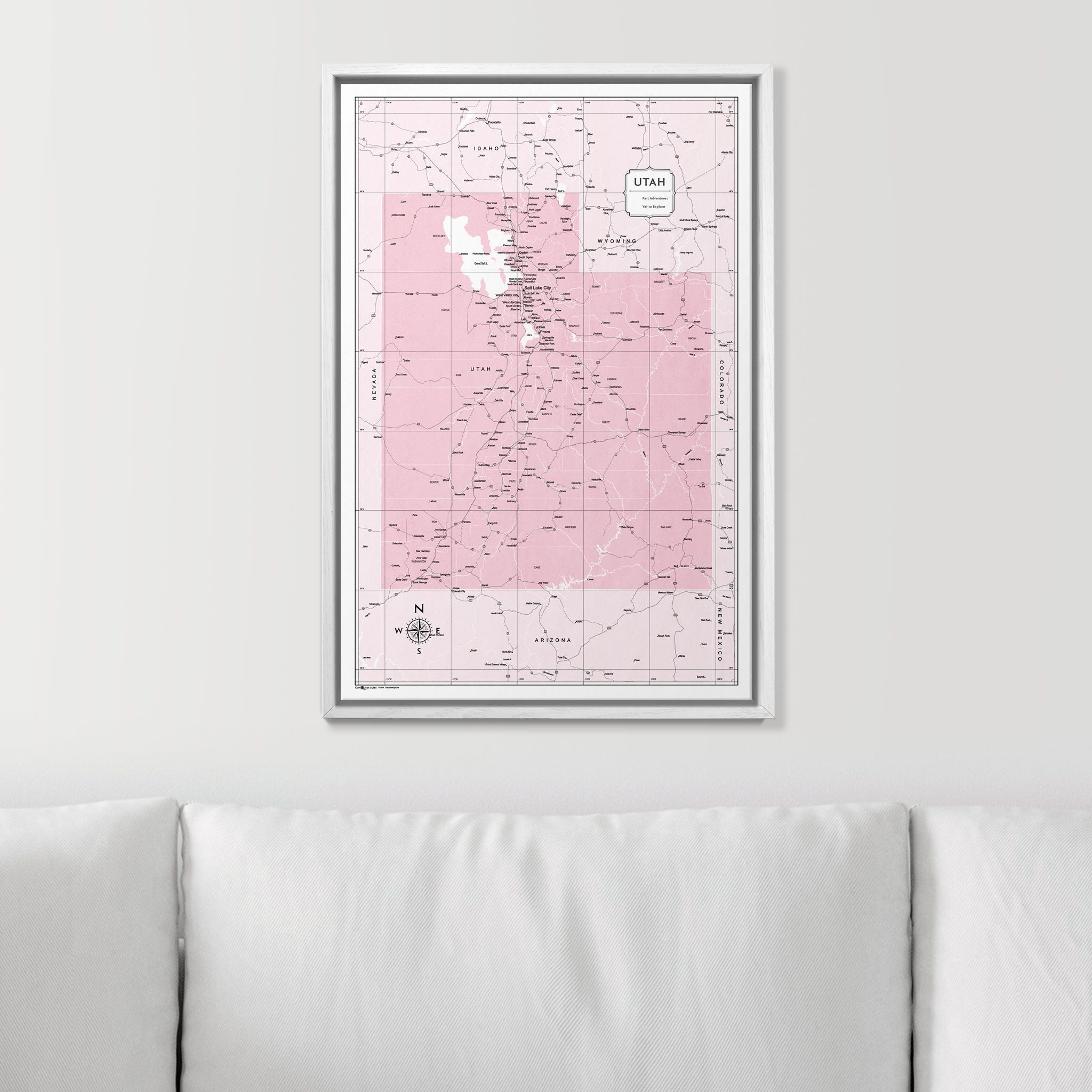 Push Pin Utah Map (Pin Board) - Pink Color Splash CM Pin Board