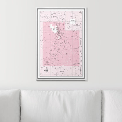 Push Pin Utah Map (Pin Board) - Pink Color Splash CM Pin Board