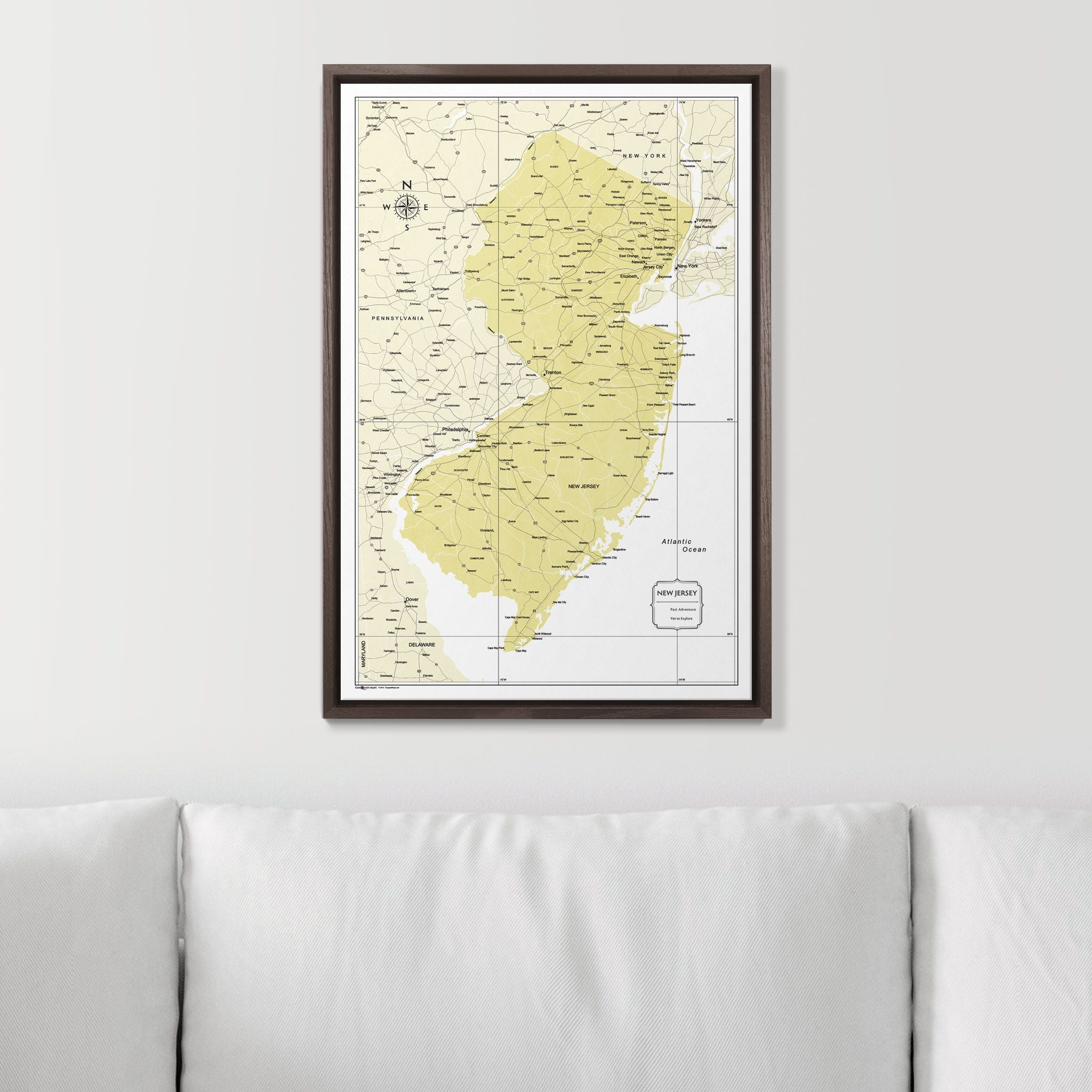 Push Pin New Jersey Map (Pin Board) - Yellow Color Splash CM Pin Board