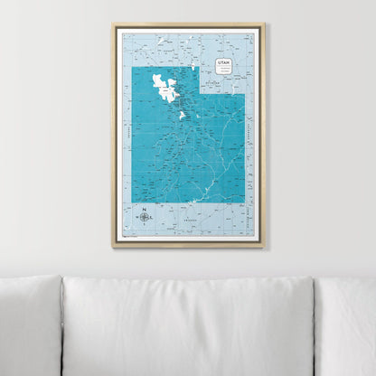 Push Pin Utah Map (Pin Board) - Teal Color Splash CM Pin Board