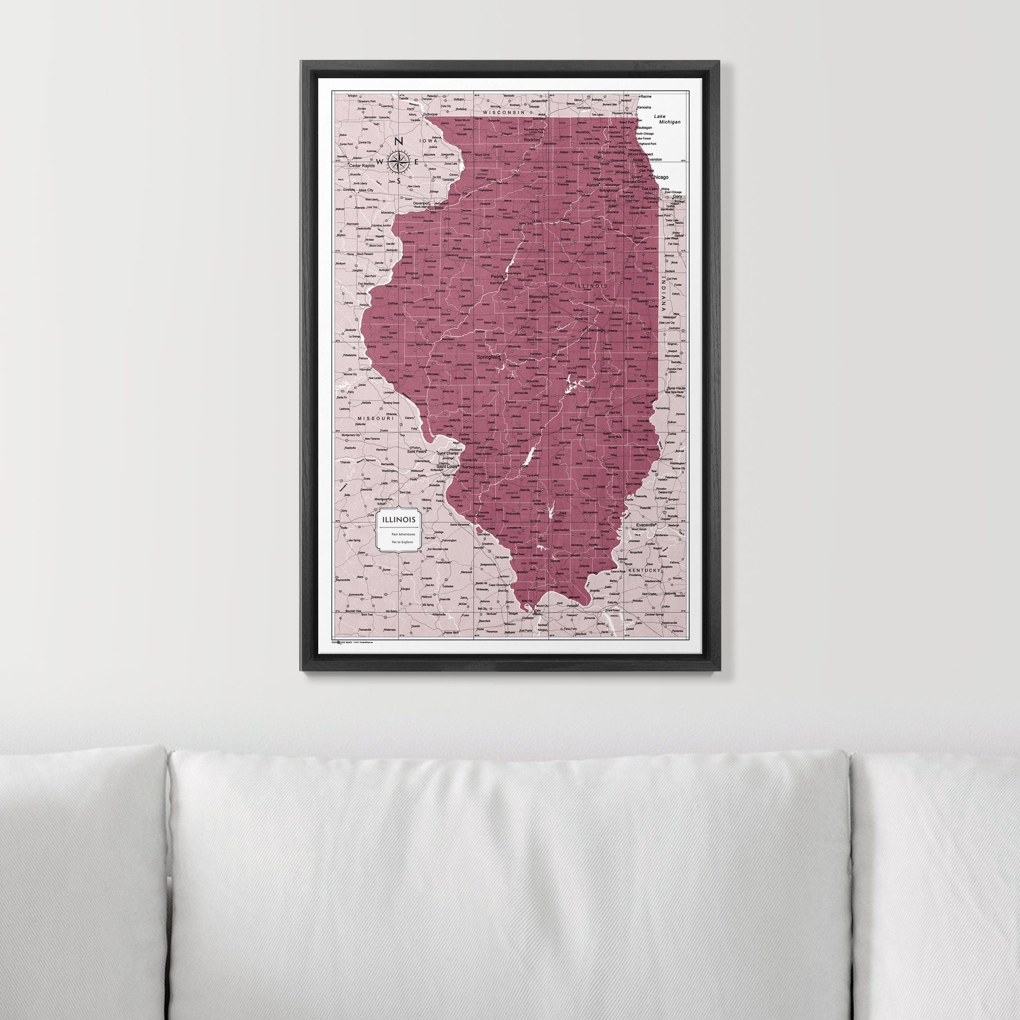 Push Pin Illinois Map (Pin Board) - Burgundy Color Splash CM Pin Board