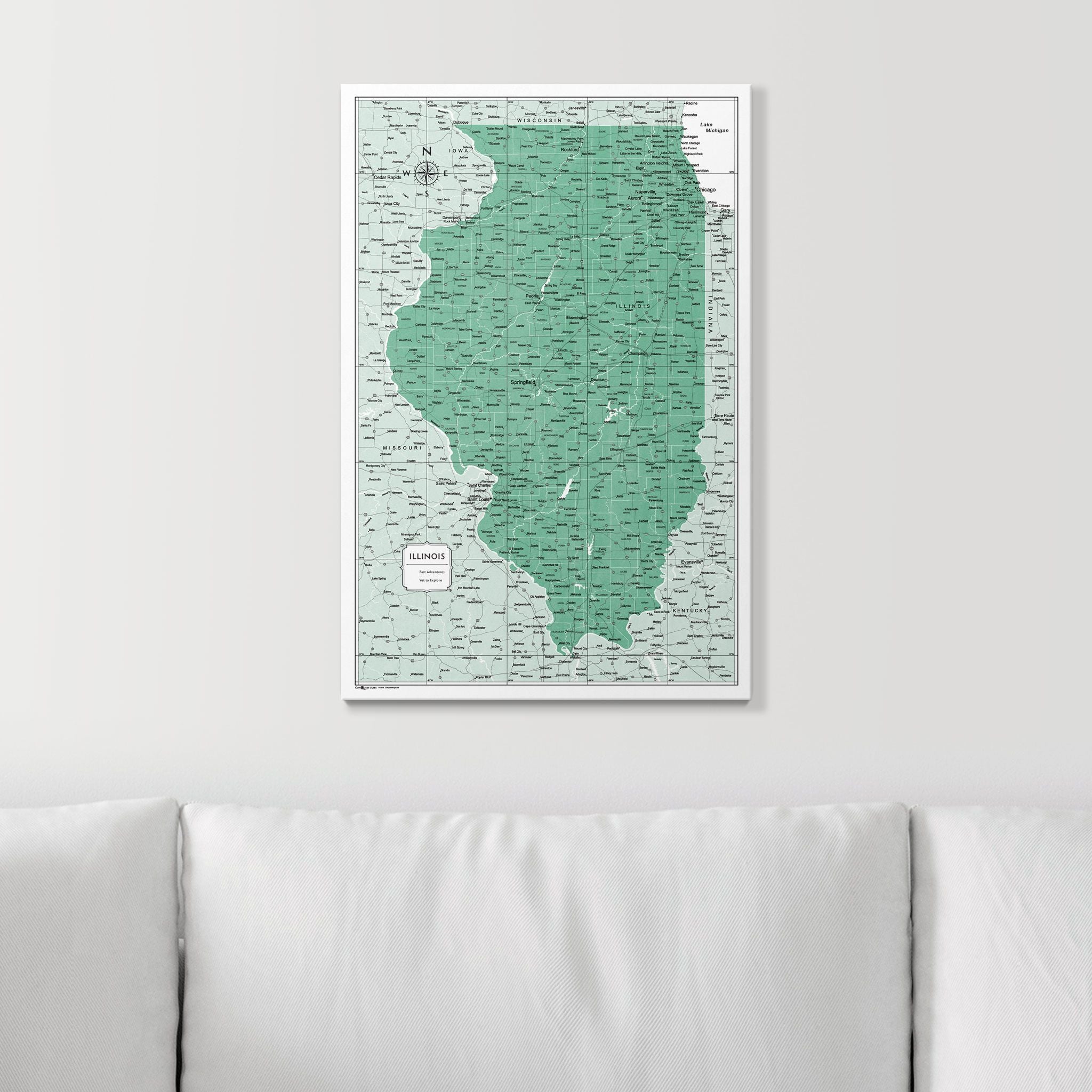 Push Pin Illinois Map (Pin Board) - Green Color Splash CM Pin Board