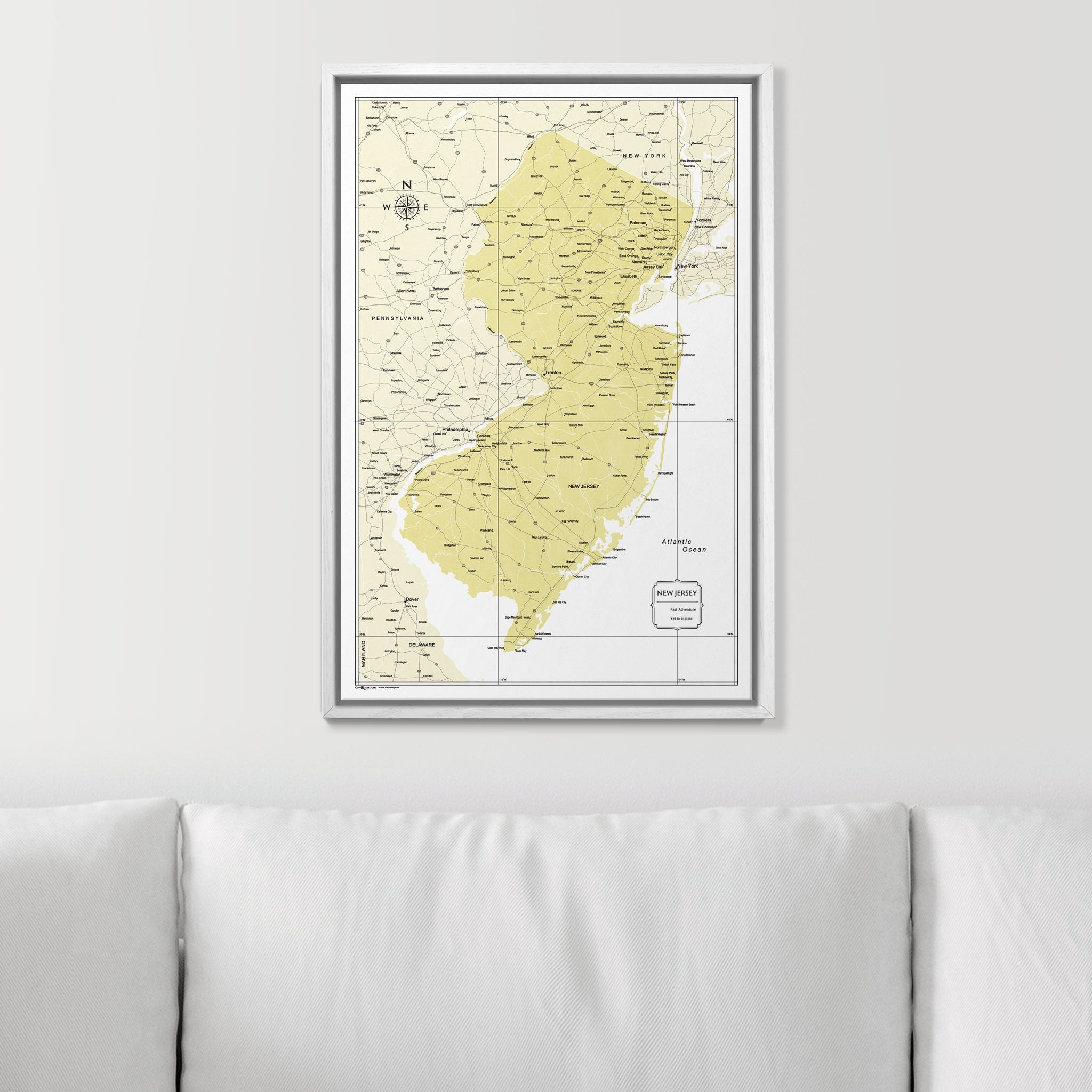 Push Pin New Jersey Map (Pin Board) - Yellow Color Splash CM Pin Board